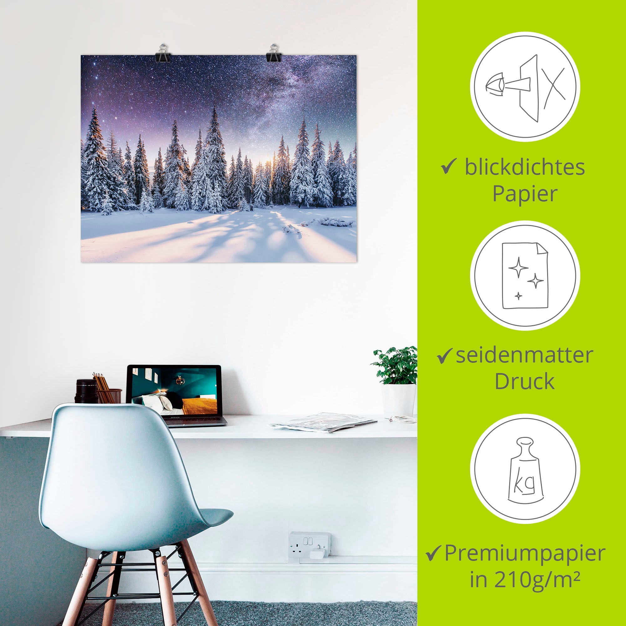 Artland Wandbild »Tannenwald im Schnee vorm Sternenhimmel« Berge & Alpenbilder 1 Stk. tlg. als Alubild, Outdoorbild, Leinwandbild, Poster in verschied. Grössen