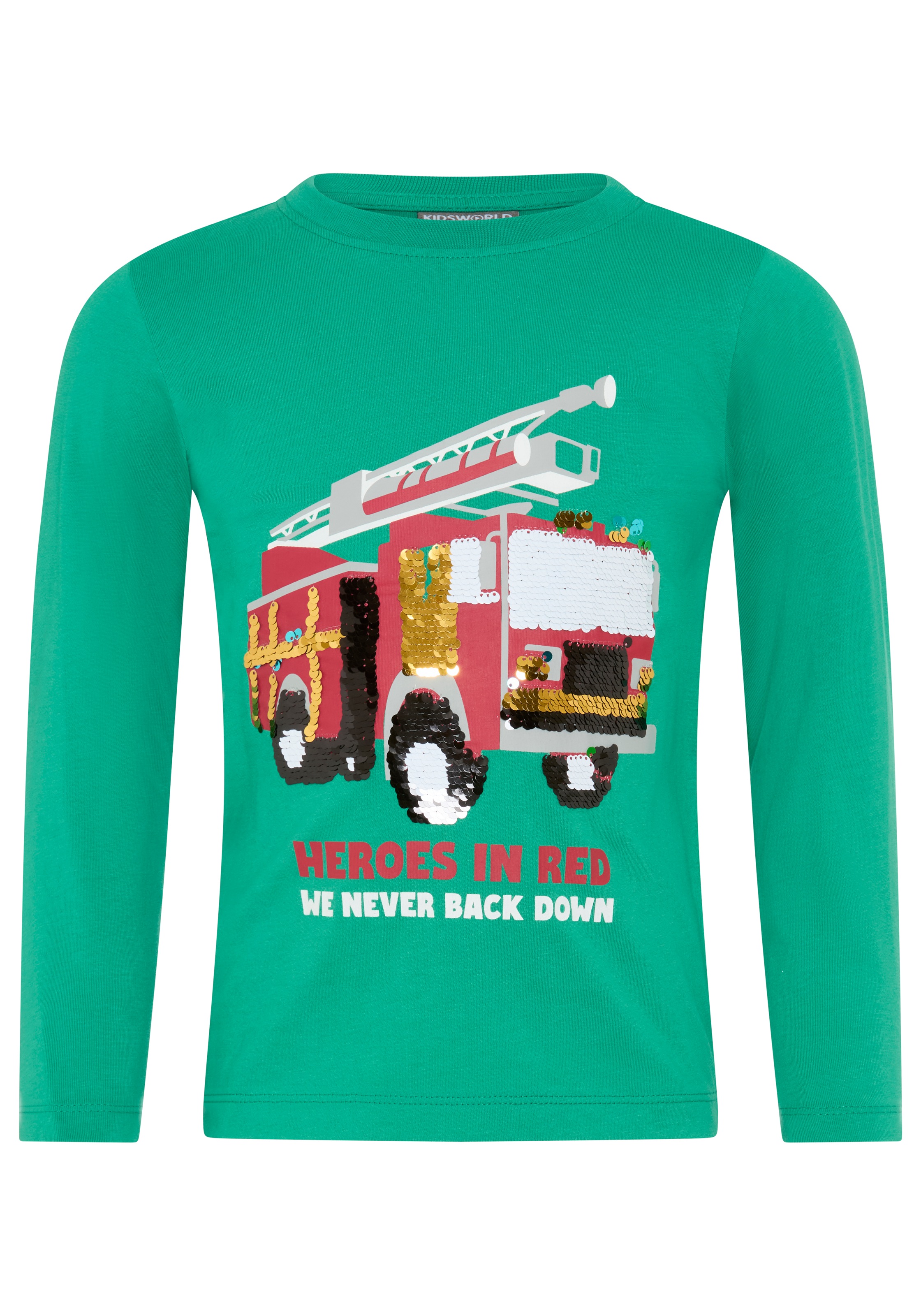 KIDSWORLD Langarmshirt »Feuerwehr Pailletten Shirt« Feuerwehr Druck mit Pailletten