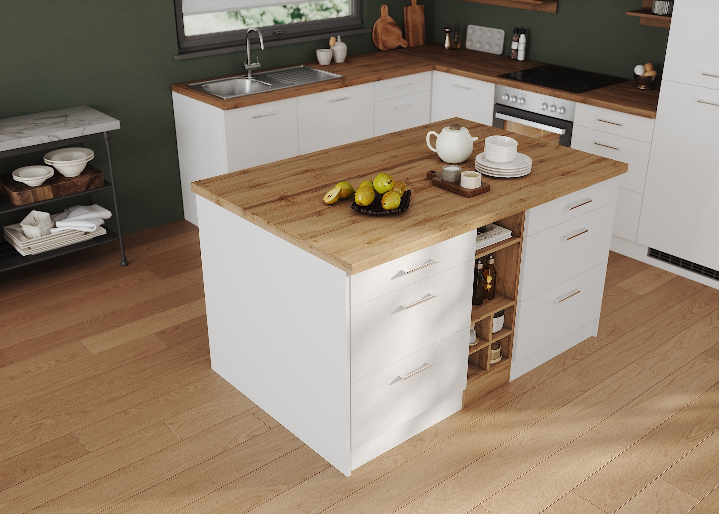 KOCHSTATION Ilot de cuisine »KS-Milan« dimensions 153/100 cm, beaucoup d’espace de rangement, lieu central : cuisine