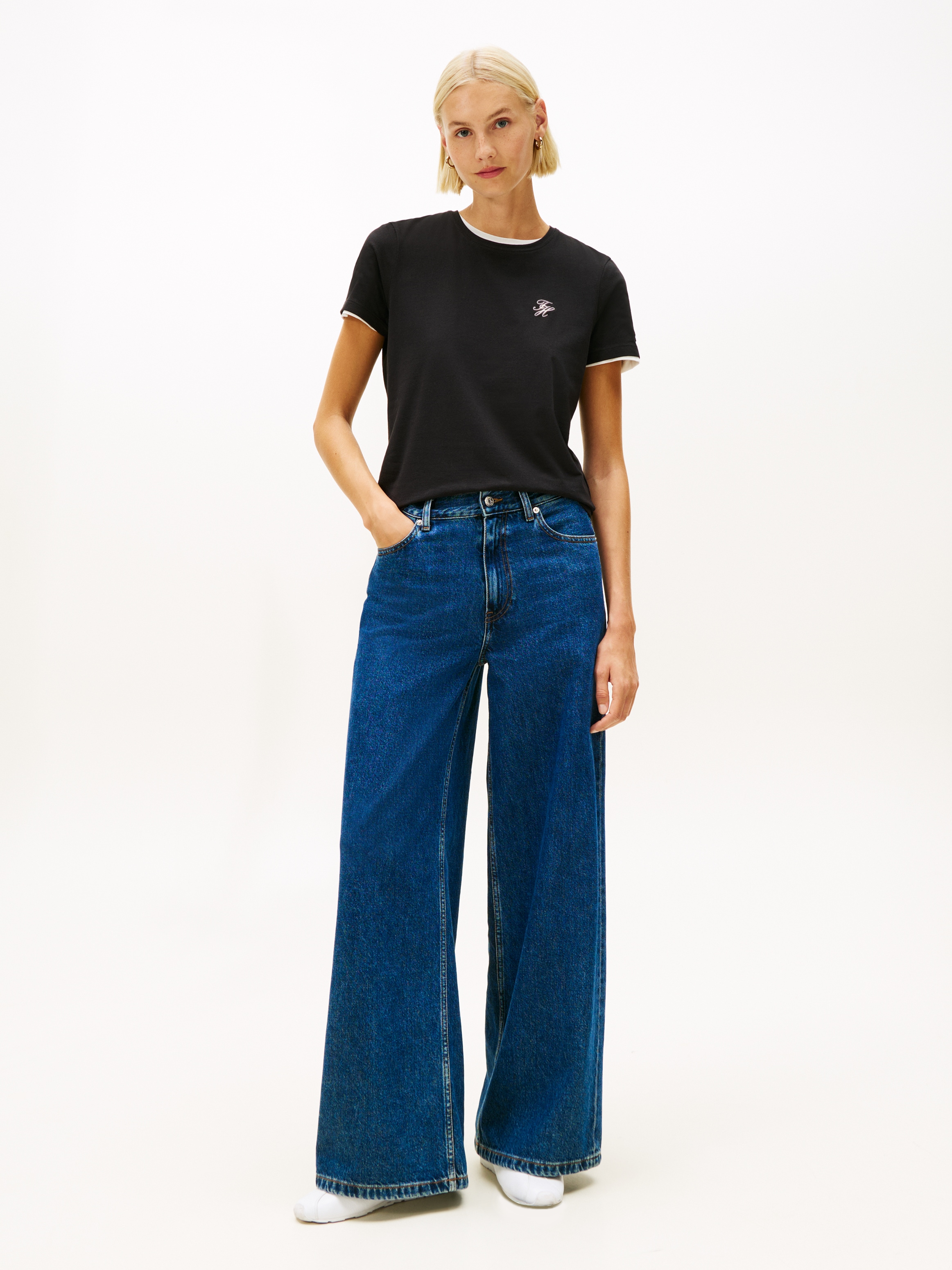 Tommy Hilfiger T-shirt à manches courtes »TH SCRIPT REG C-NK SS TEE« Stretch, Baumwollmischung, regular fit