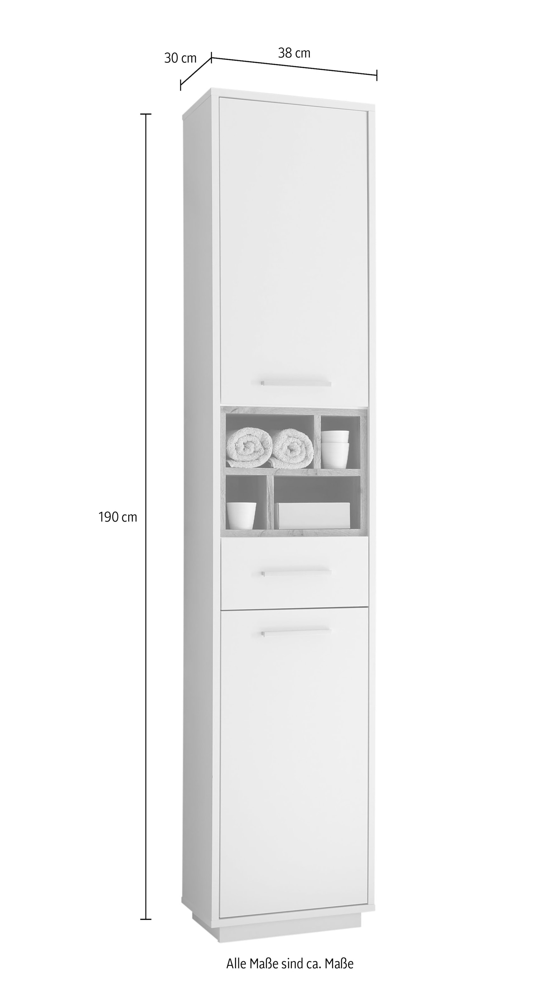BASIC by Balculina Hochschrank »Mila, Badezimmerschrank BxHxT 38x190x30 cm« 1 Stk. tlg. Breite 38cm, Tür L/R monierbar, FSC-Mix 70%