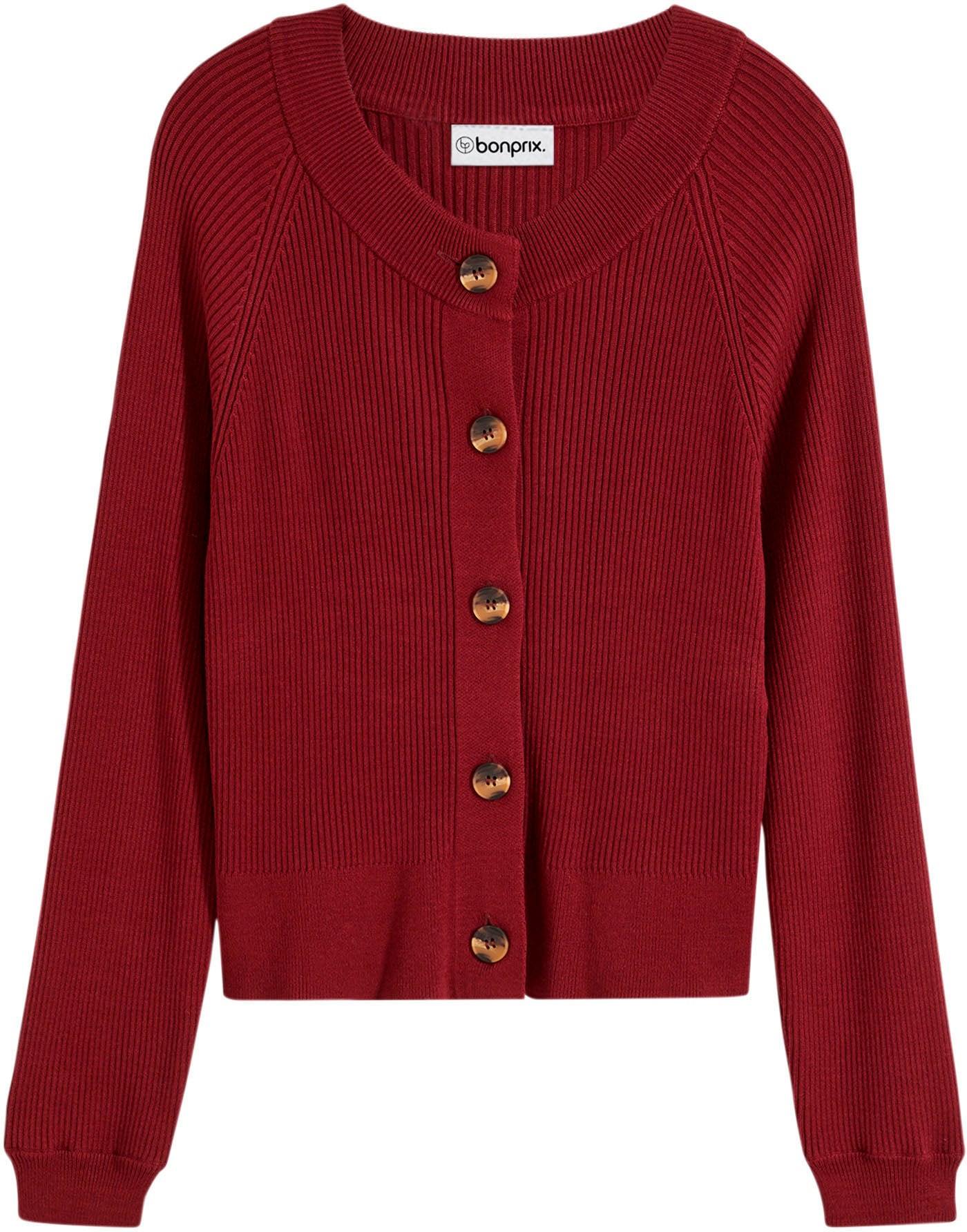 bonprix Strickjacke lässig geschnittene Passform, Ripp-Strickart, femininer Stil