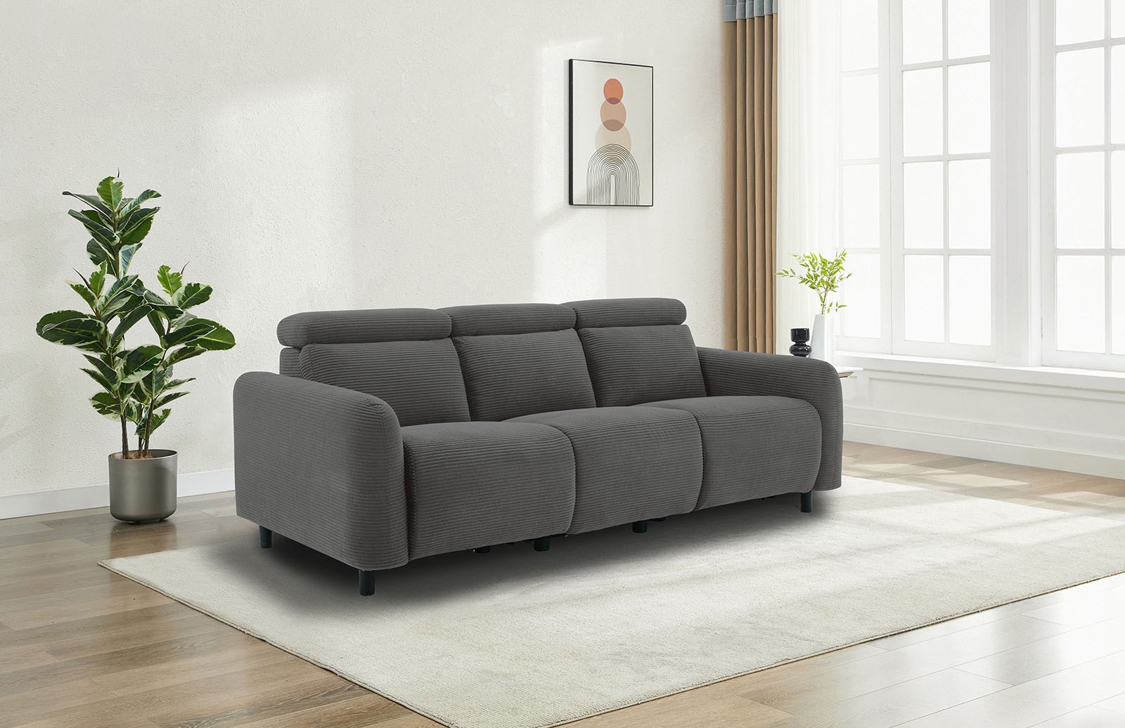 GOODproduct 3-places »SKAANE Cord-Sofa, 229 cm, manuelle u. elektrische Relaxfunktion« fonction relax sur 2 sièges, réglage de l’appuie-tête, rembourrage à ressorts