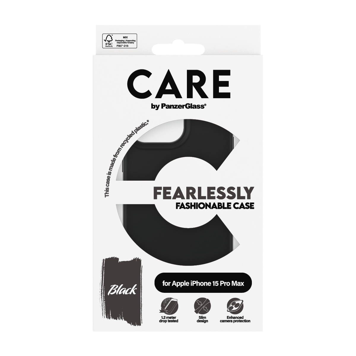 CARE by PanzerGlass Housse pour téléphone portable »Fearlessly Fashionable Case für Apple iPhone 15 Pro Max Fashion Black« Backcover, Schutzhülle, Handyschutzhülle, Case, Schutzcase, stossfest