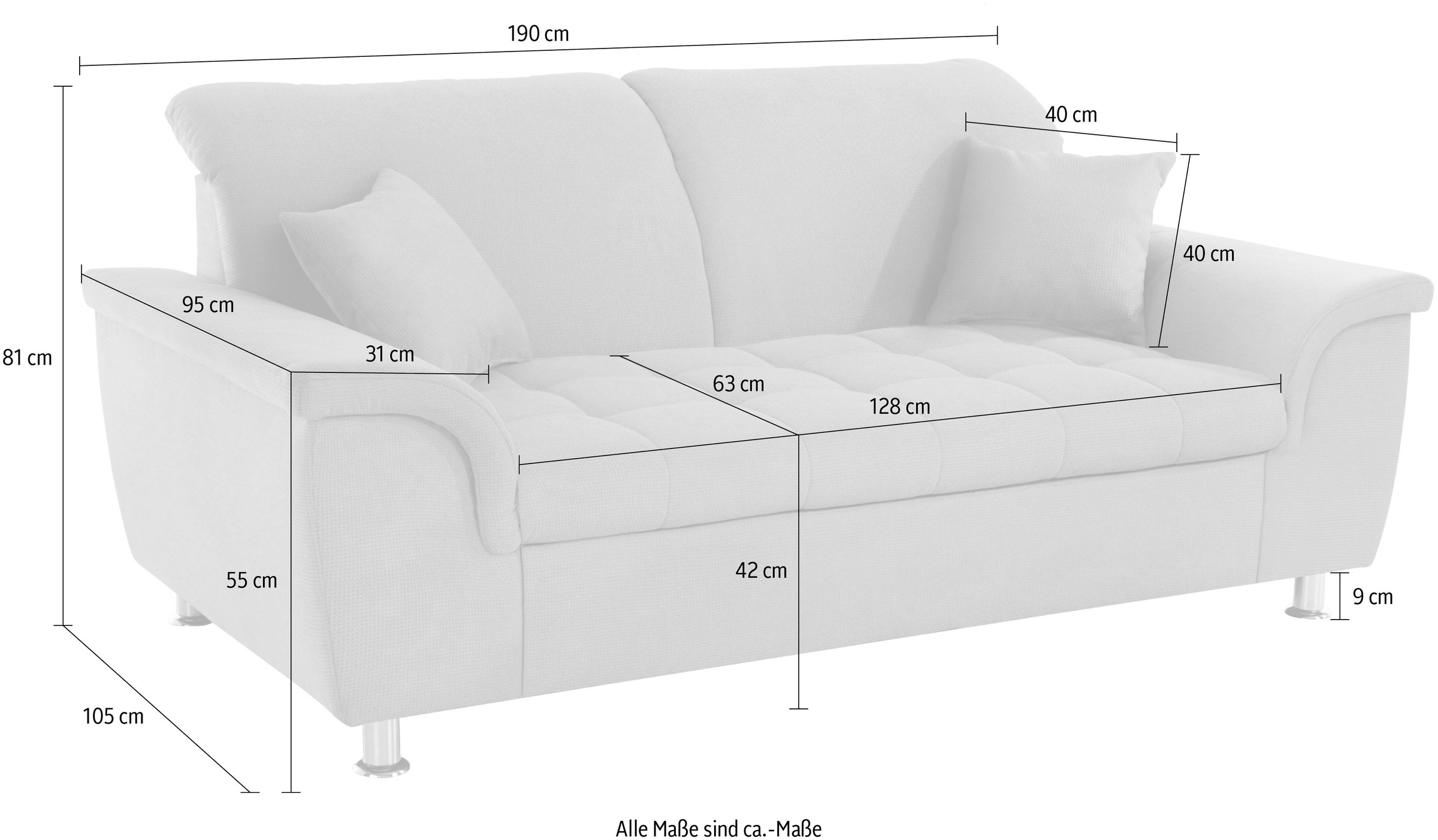 DOMO collection 2-places »FRANZI zeitlos & elegant, moderne Sitzheftung« wahlweise mit Kopfteilverstellung, inklusive Zierkissen