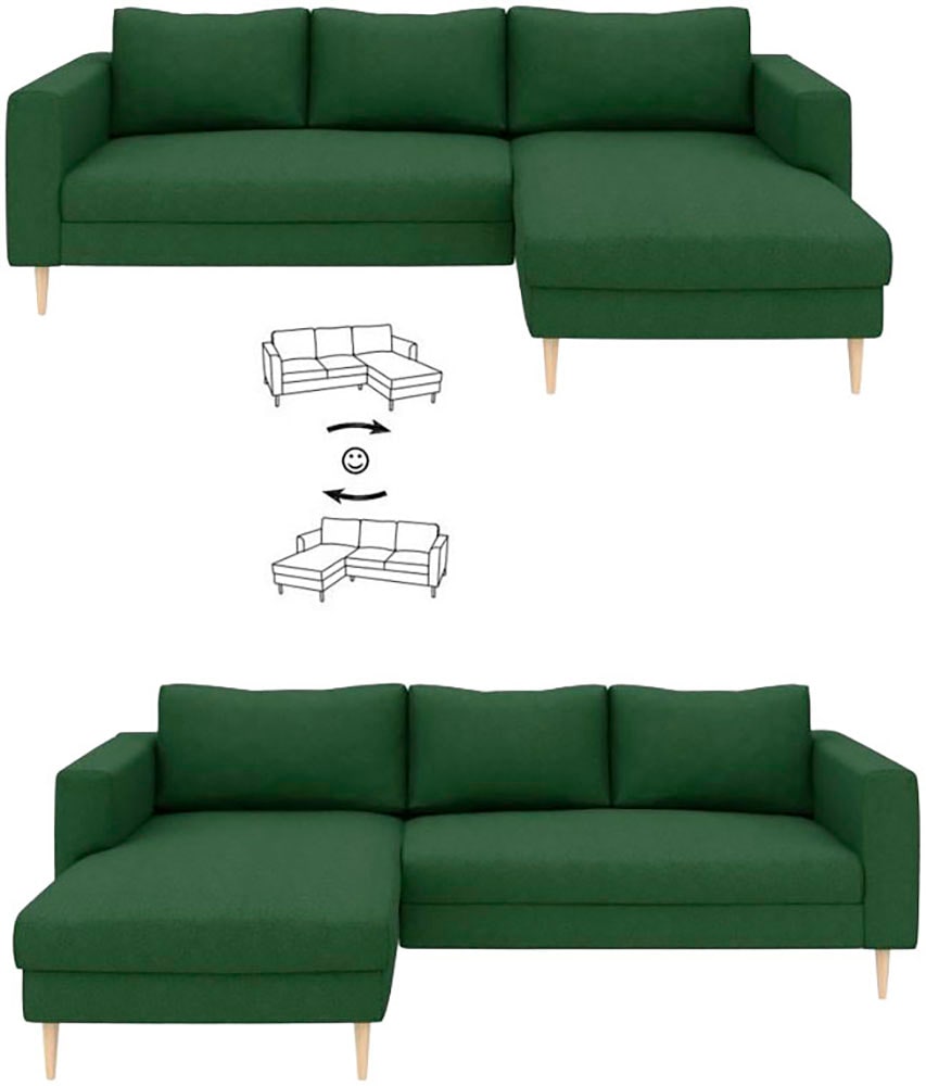 TRENDMANUFAKTUR Ecksofa »Amazing, wahlw. mit Schlaffunktion & Bettkasten, Fuss Buche lackiert« Recamiere beidseitig montierbar, L-Form,in Cord o. Struktur, B: 232 cm