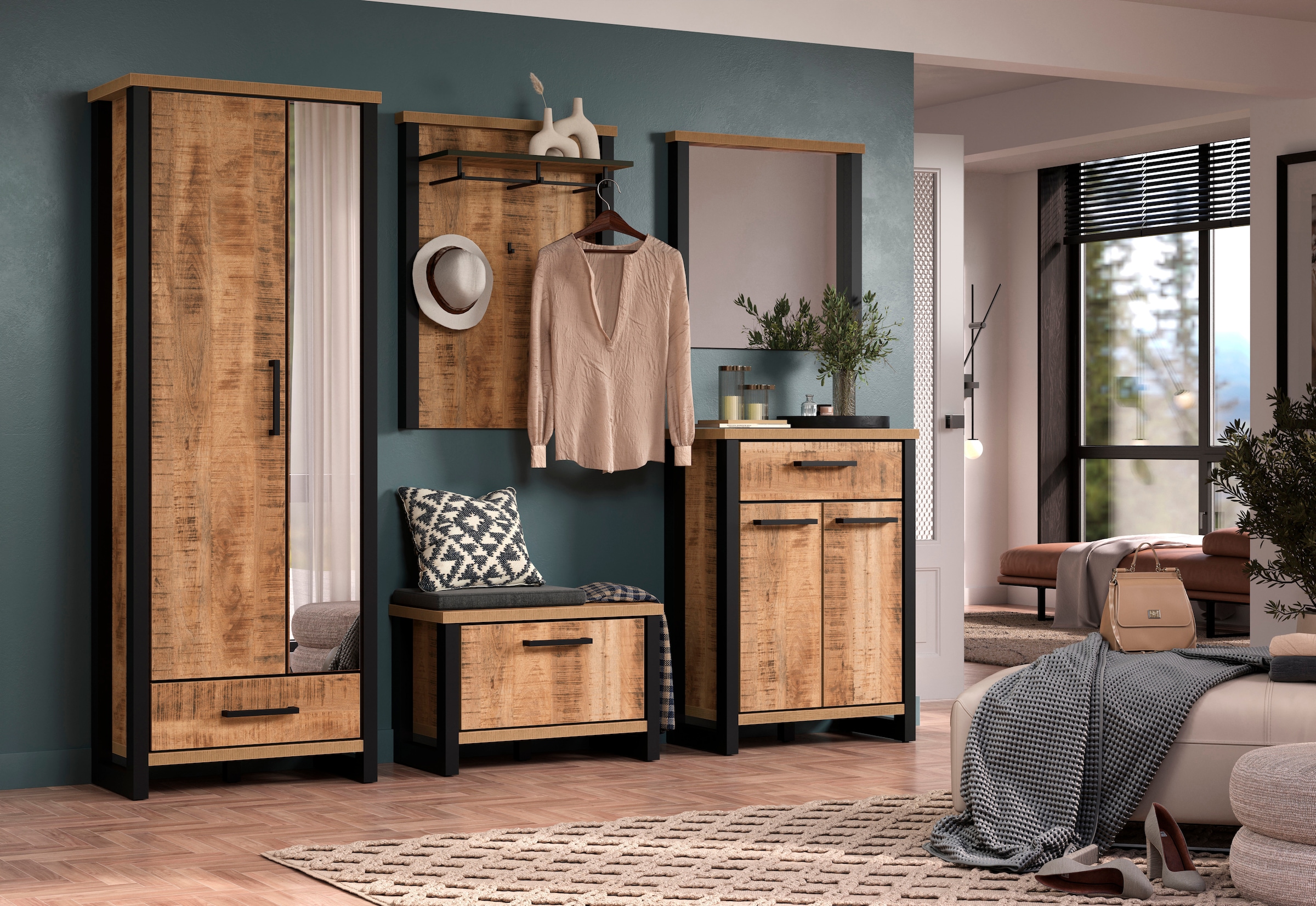 Home affaire Panneau de vestiaire »Elda« 1 cuis tlg. Wandpaneel mit Ablage, 1 Kleiderstange, 3 Haken – (B/T/H) 73/27/95 cm