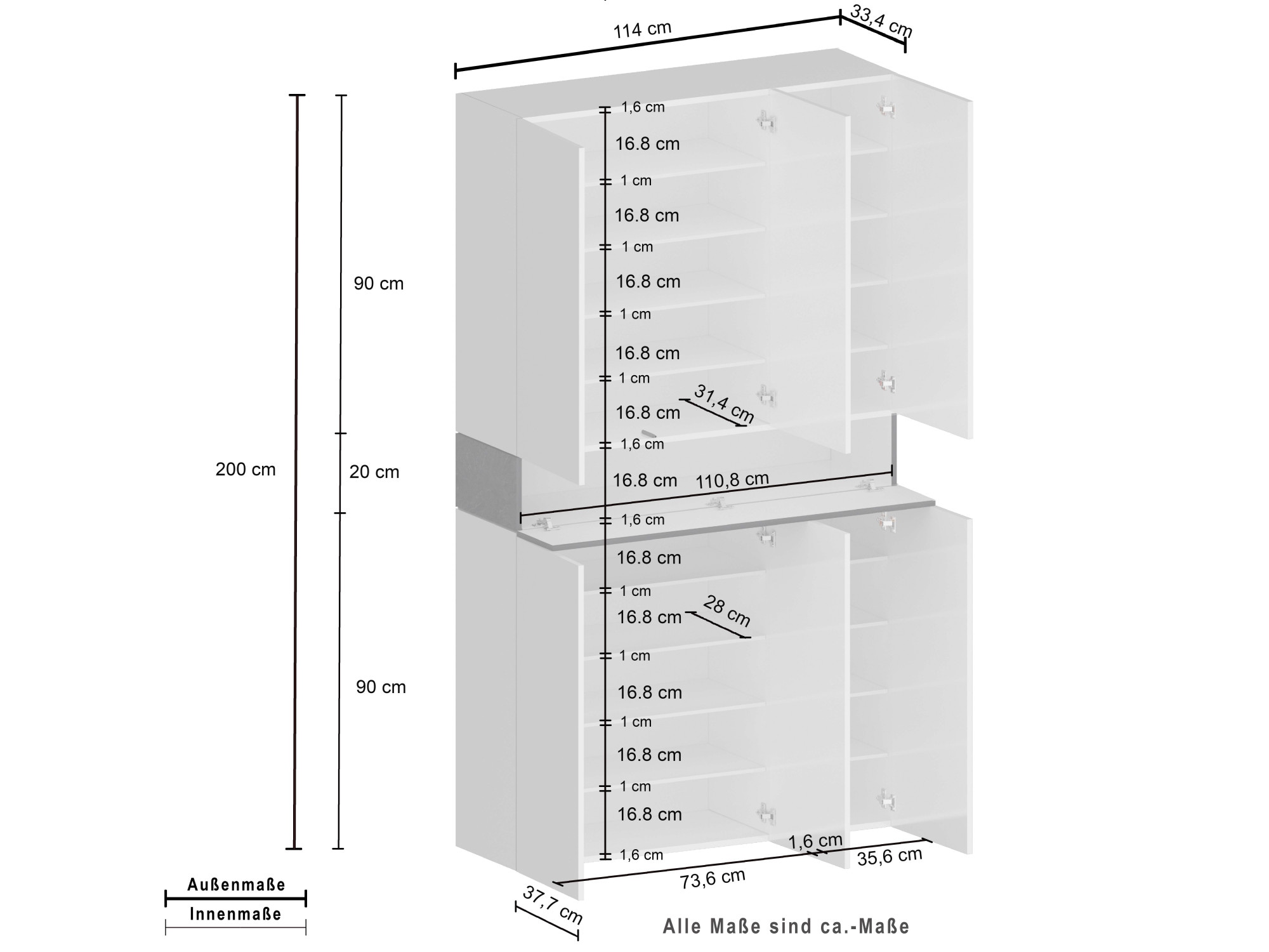 Home affaire Armoire à chaussures »Savona« Höhe 200cm, 12 Einlegeböden, 21 Fächer