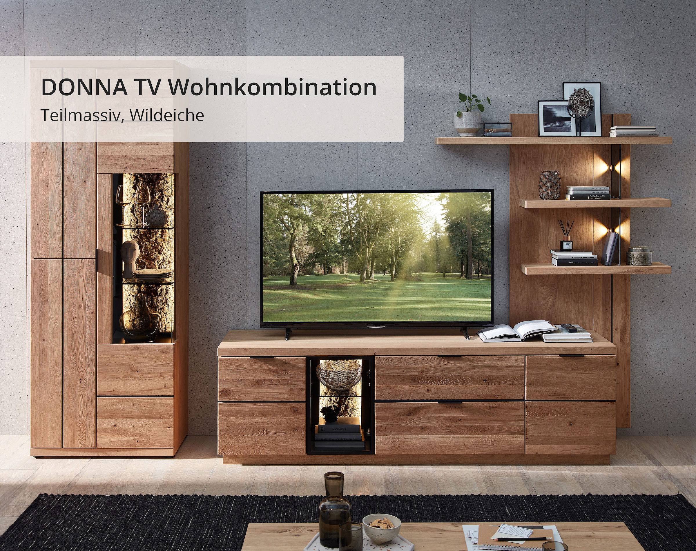 Wohnconcept Meuble mural »Donna Wohnwand, 290x207x50 (BxHxT) Echtkork Absetzung« 3 cuis tlg.