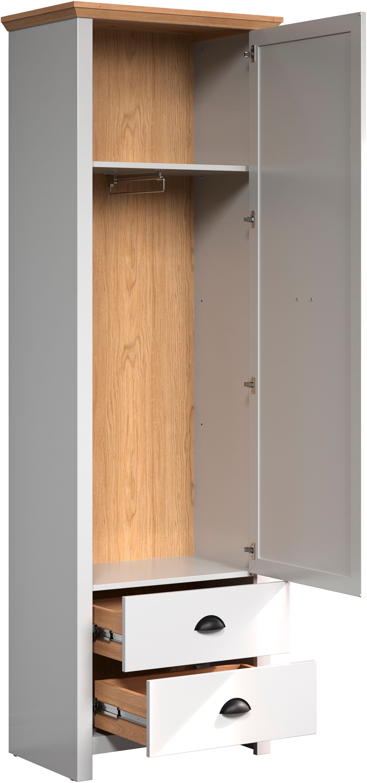 Home affaire Garderobenschrank »Herzwill« Kleiderschrank, grau, Eiche, Kleiderstange, B/H/T ca.: 65/201/41 cm