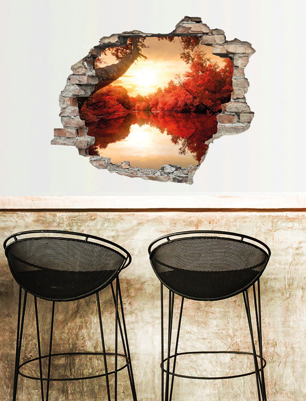 queence Autocollant mural »Fluss« Wandsticker, Wandbild, selbstklebend, 3D, Wanddurchbruch