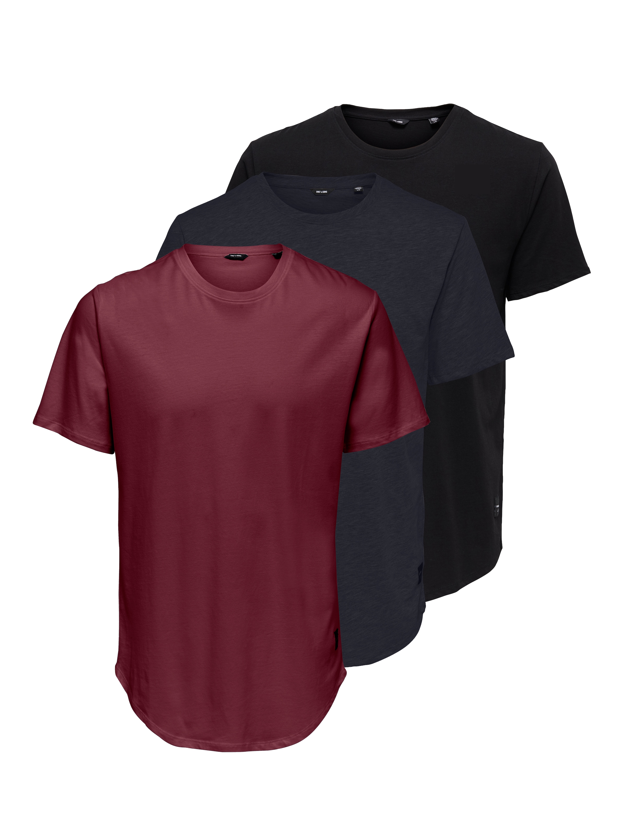 ONLY & SONS Shirt à col rond »ONSMATT LONGY SS TEE 3-PACK« Packung, 3 Baumwolle, lang geschnitten