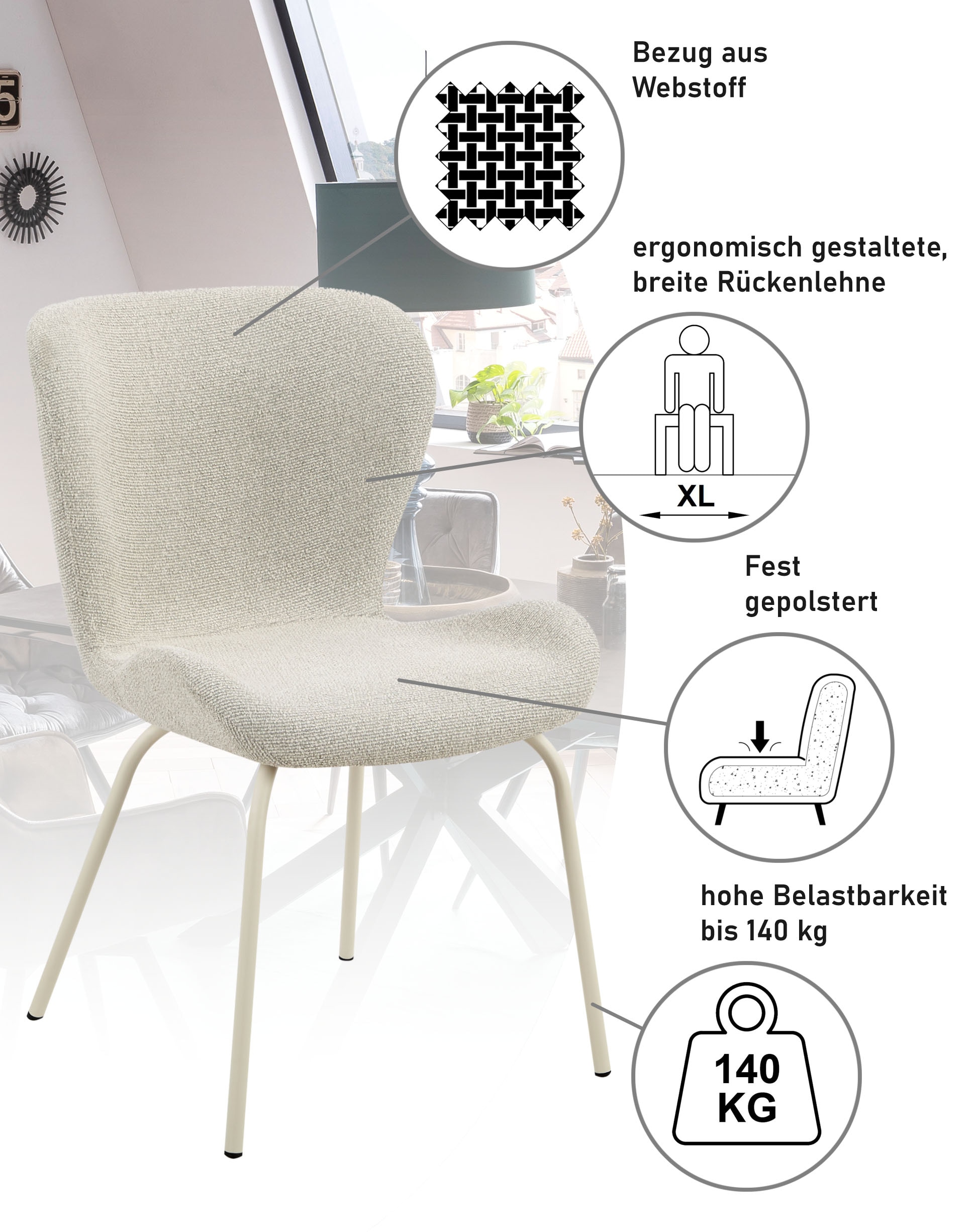 HELA 4-Fussstuhl »LAGOS« (Set) 1 Stk.4-Fussstuhl XL, Gestell angepasst, Webstoff, 140kg belastbar