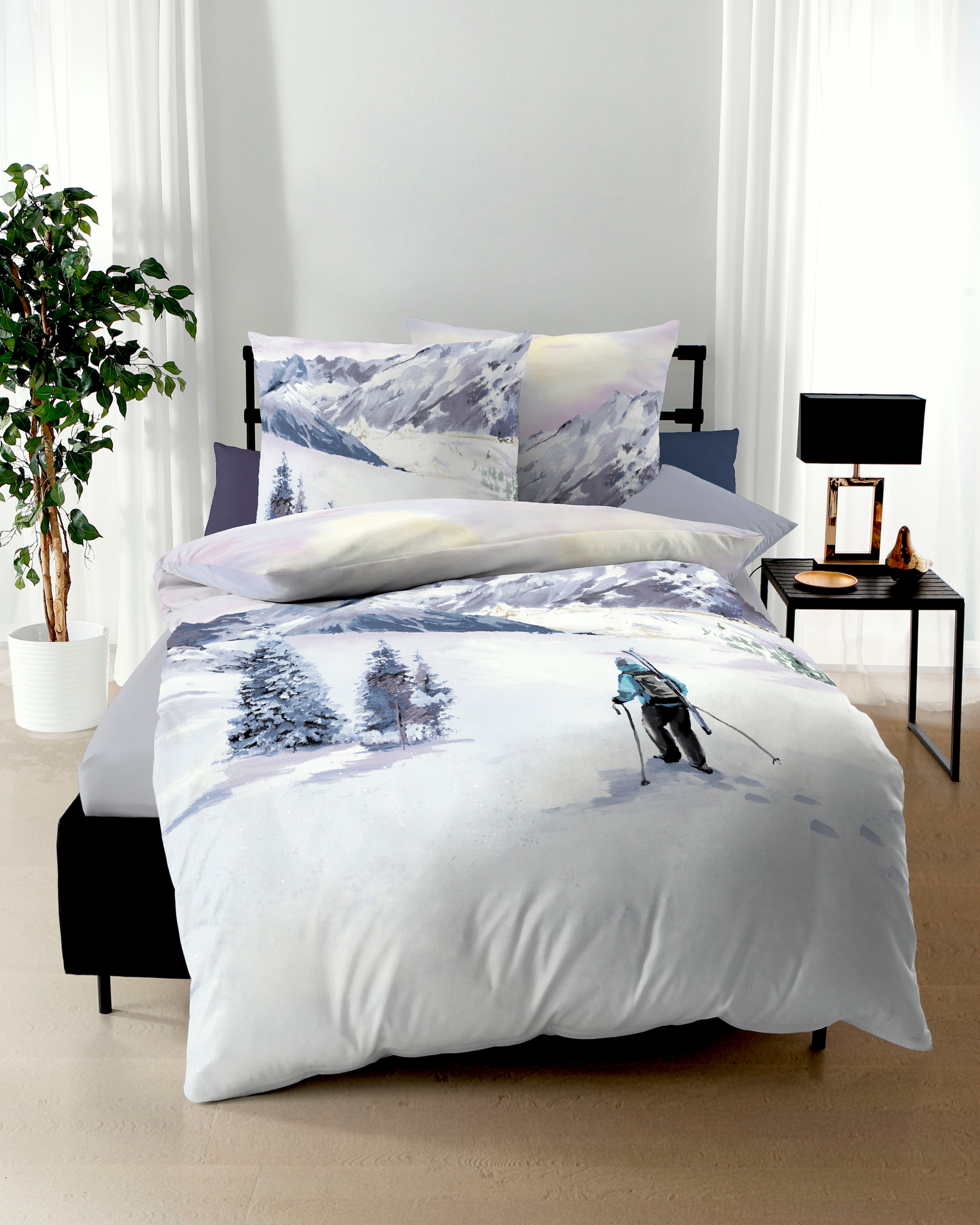 Kaeppel Linge de lit »Winter Wanderer« 2 cuis Avec skieur