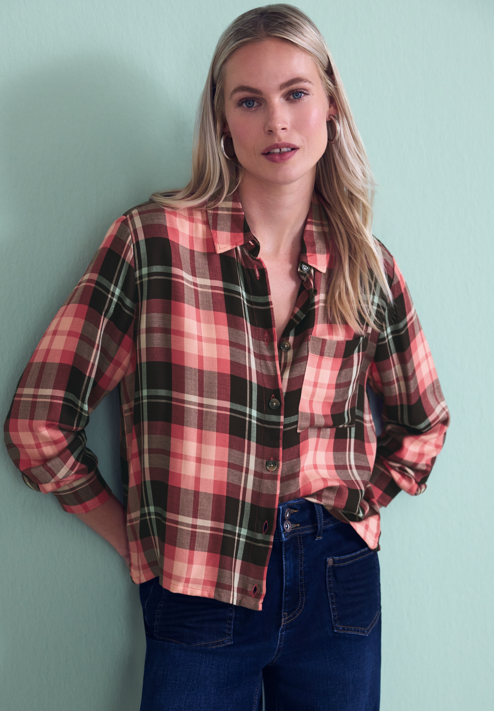 STREET ONE Blouse à manches longues in Karo-Optik und als Viskose