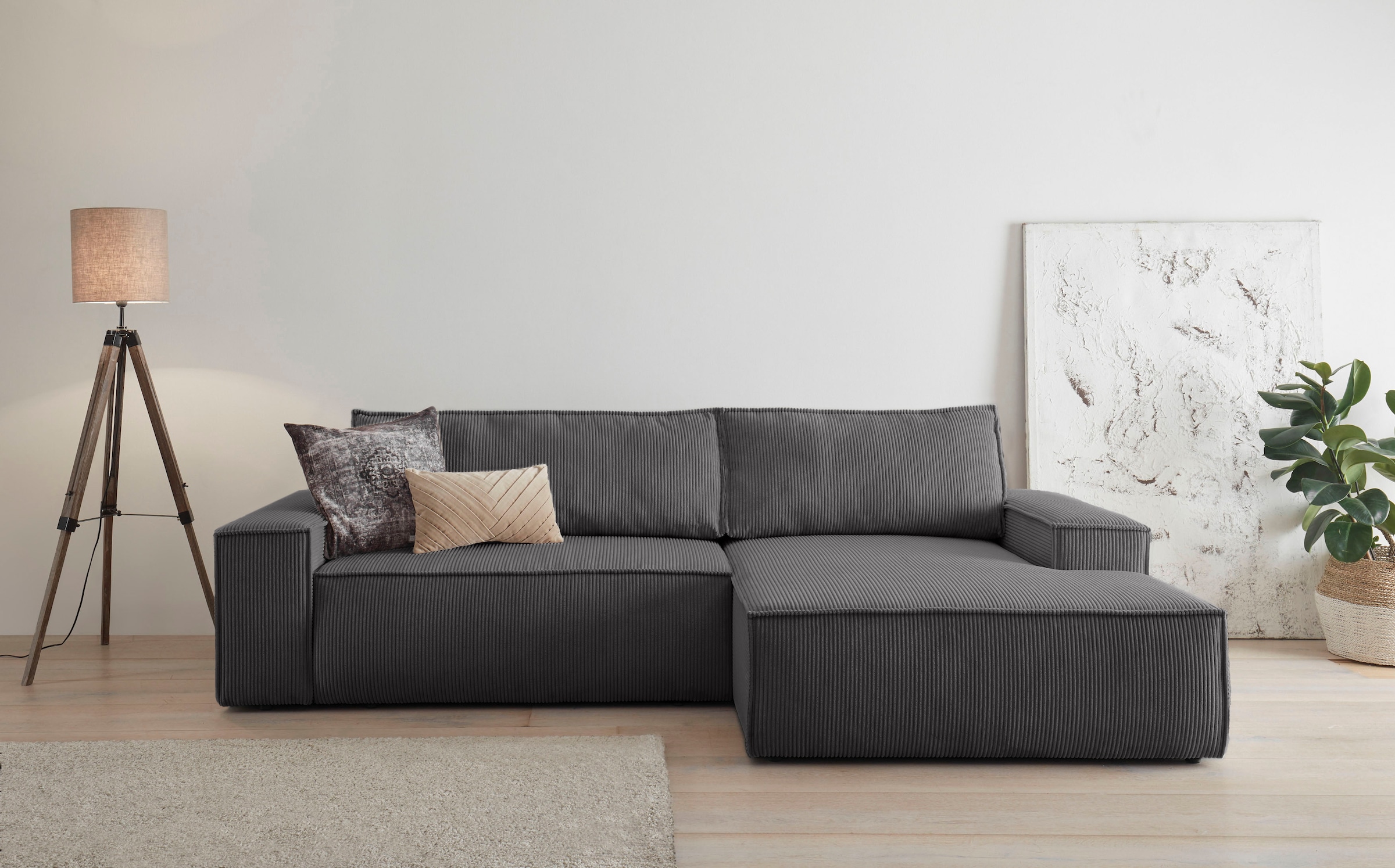 Home affaire Ecksofa »SHERWOOD L-Form, 267 cm - OTTO. Verlässliche Qualität.« Schlaffunktion mit Bettkasten (210x136 cm), Cord, Vintage, Samtvelours