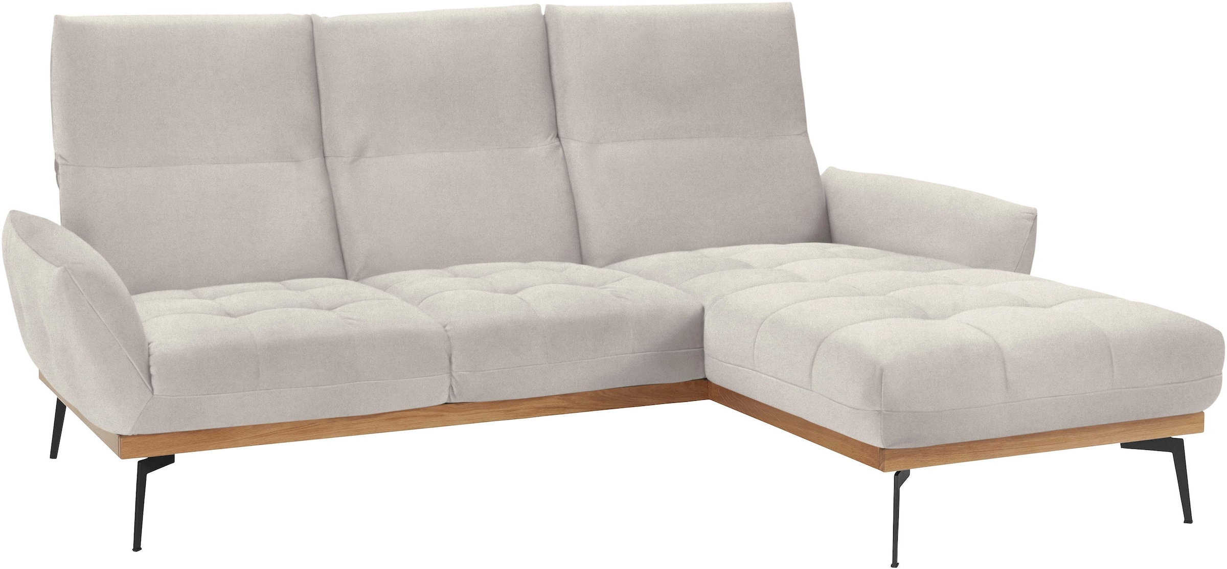 exxpo - sofa fashion Canapé d'angle »Palic, inkl. Rückenverstellung, bequem, elegant, Breite 245cm, L-Form« vom Sofa zum Hochlehner. Hohe Füsse und Holzblende als Designmerkmal