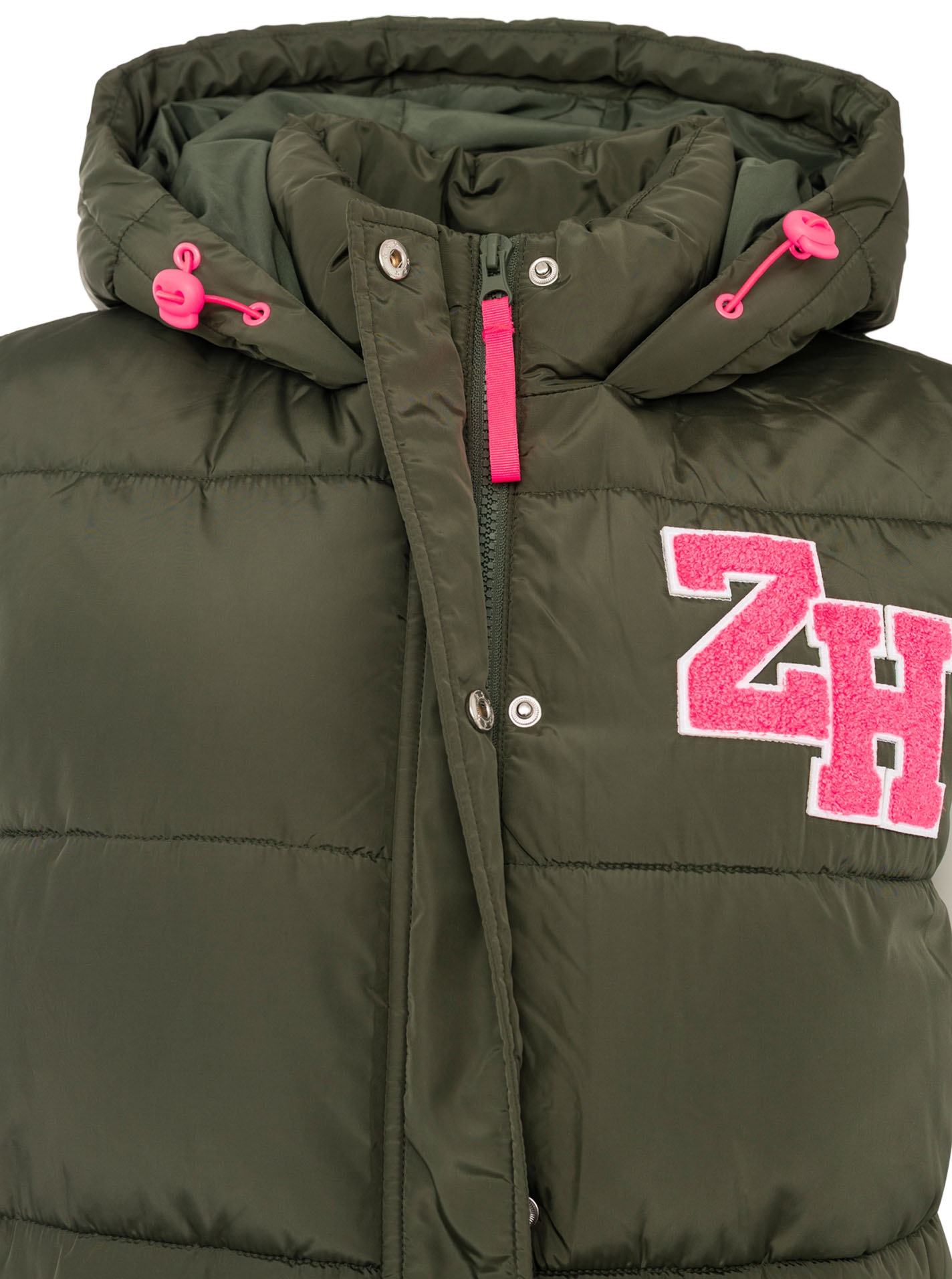 Zwillingsherz Gilet long »„ZH Patch“« avec capuche, fermeture éclair devant et sur les côtés, poches, écussons