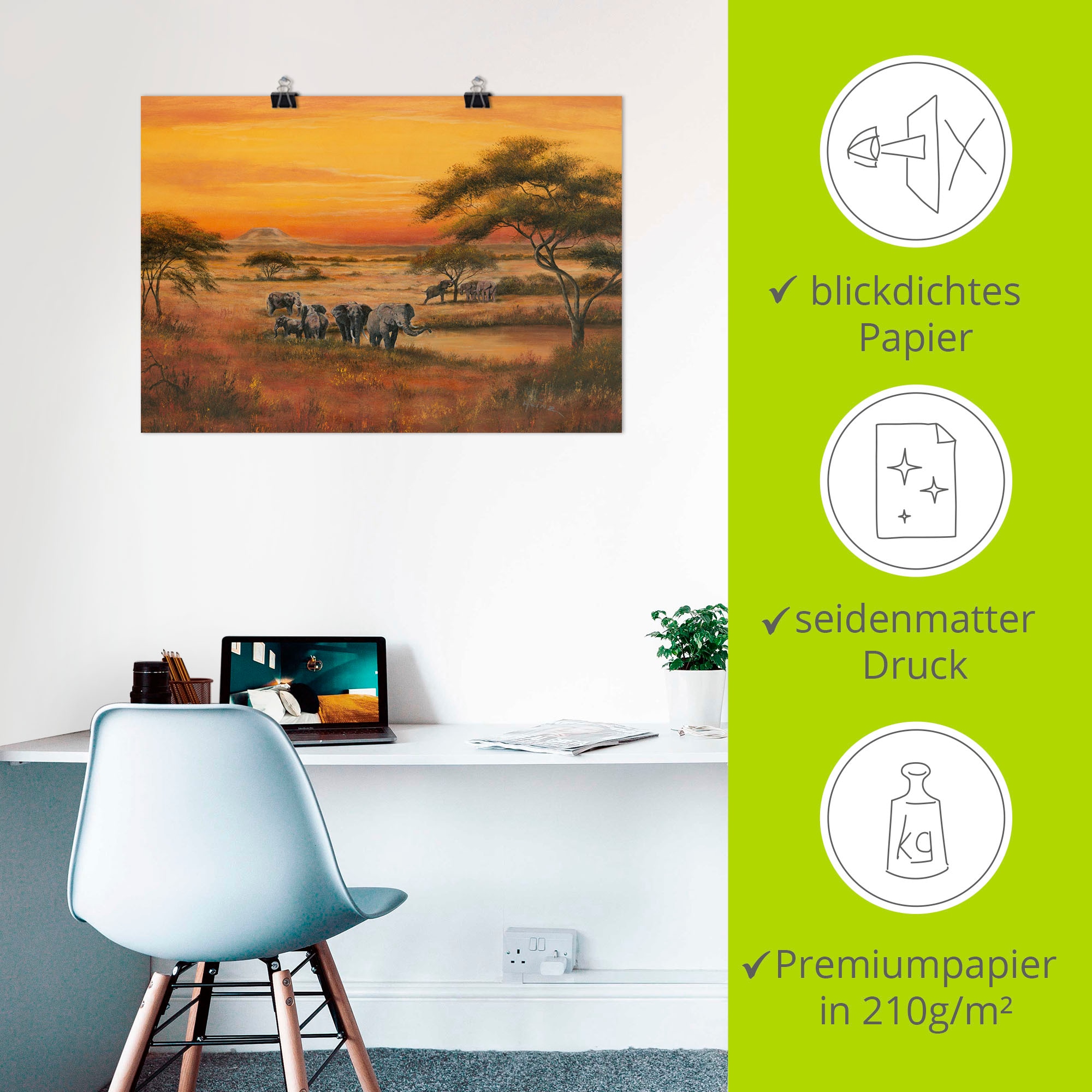 Artland Fresque murale »Afrika Elefanten« 1 cuis tlg. als Alubild, Leinwandbild, Poster in verschied. Grössen