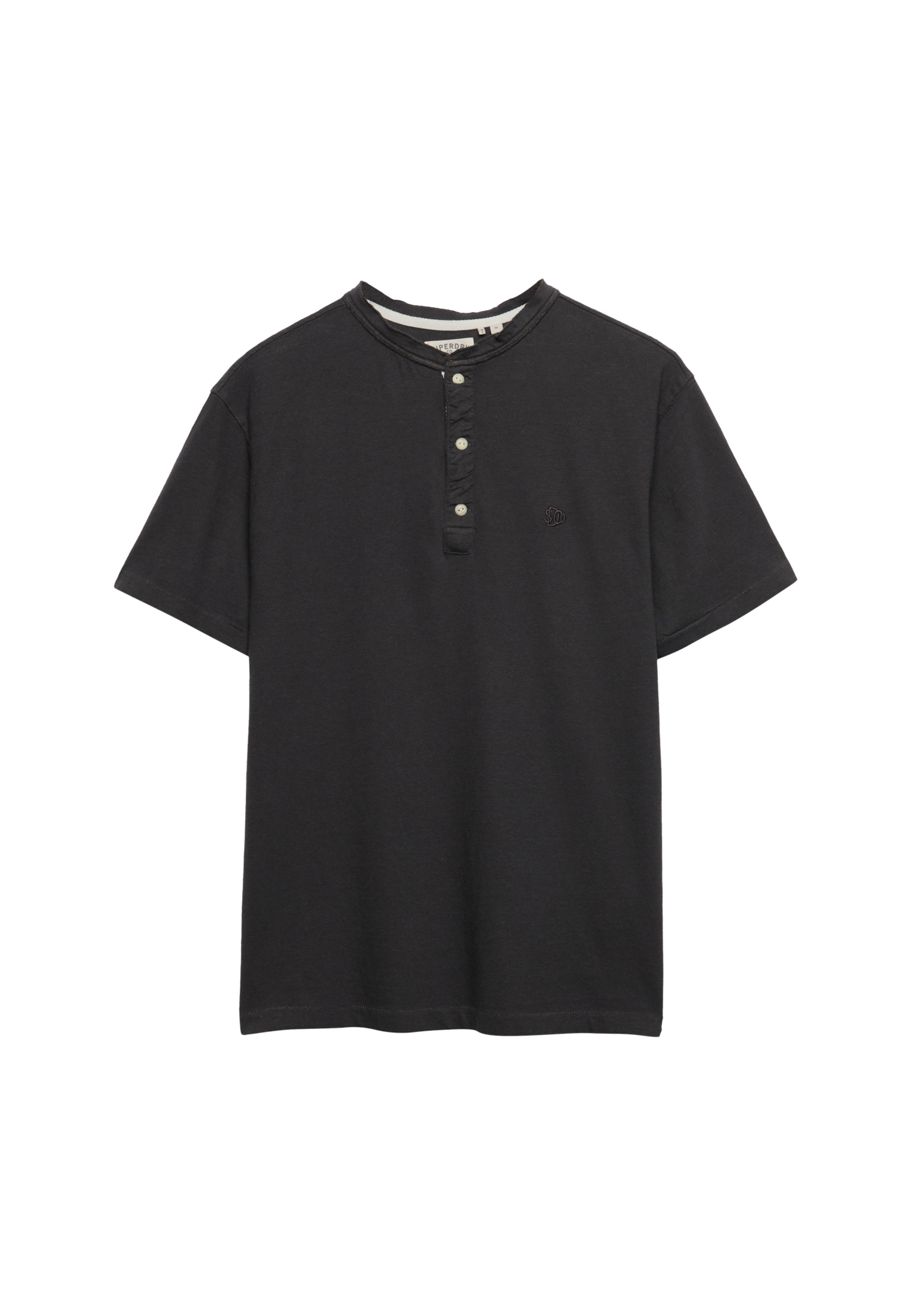 Superdry T-shirt »CLASSIC COTTON LIN SS GRANDAD« avec étiquette de marque, en coton et lin, en jersey simple, manches courtes