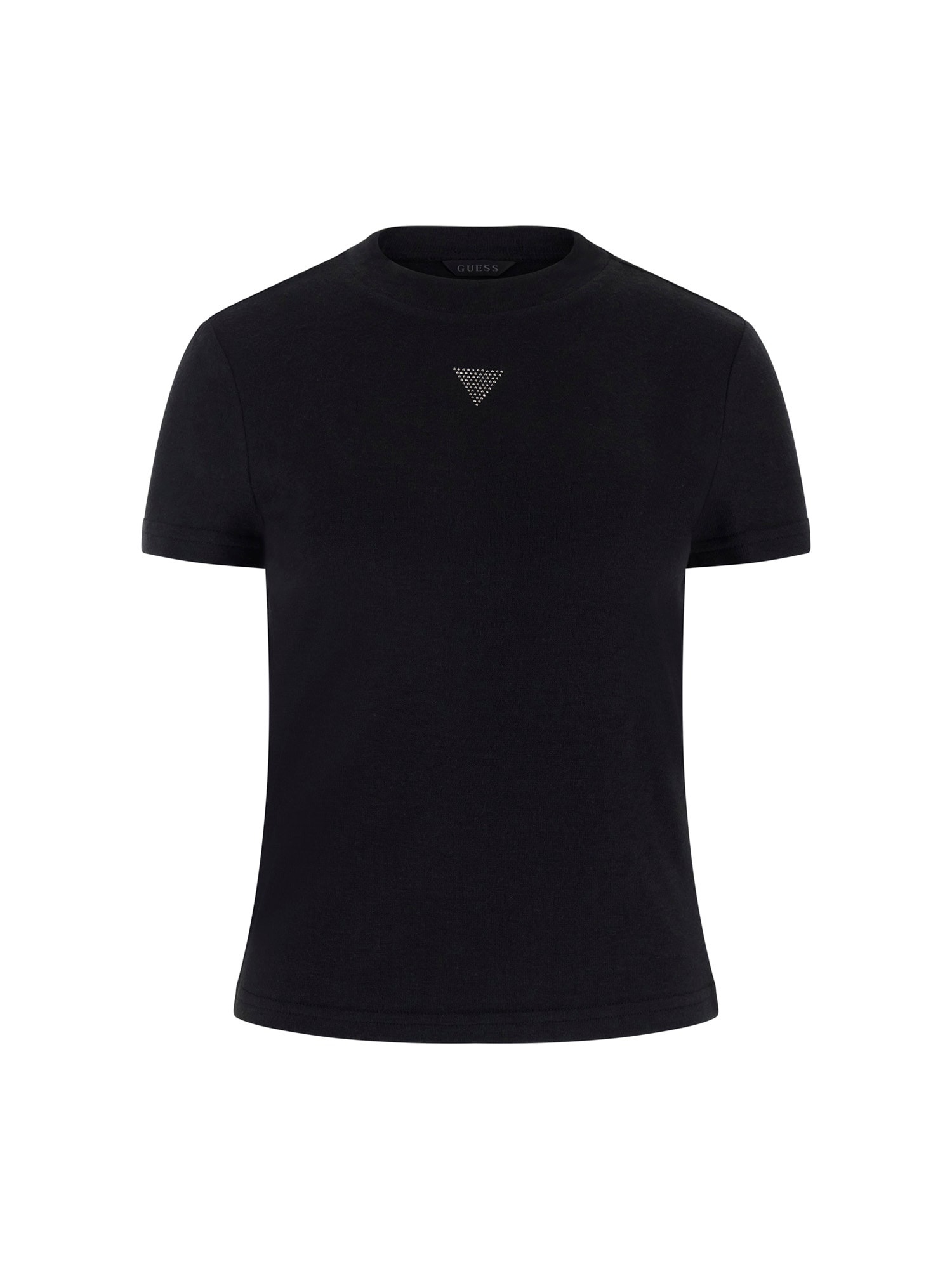 Guess Stehkragenshirt »SS LICIA MOCK NK TOP« mit Strass-Logo, Viskosemix