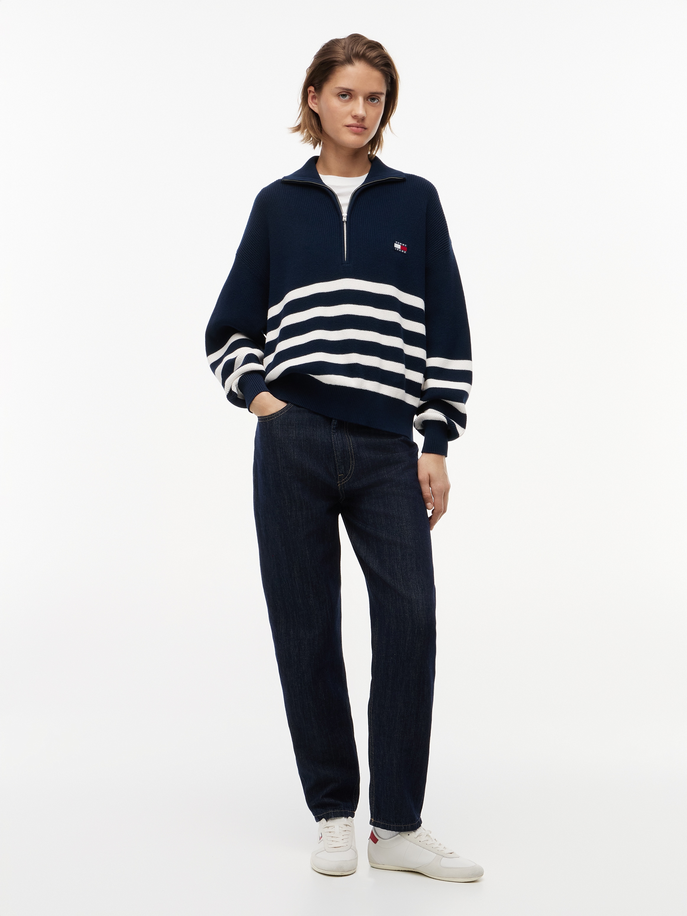 Tommy Jeans Troyer »TJW STRIPE QUARTER ZIP SWEATER« Baumwolle, mit Zipper, Streifen Design