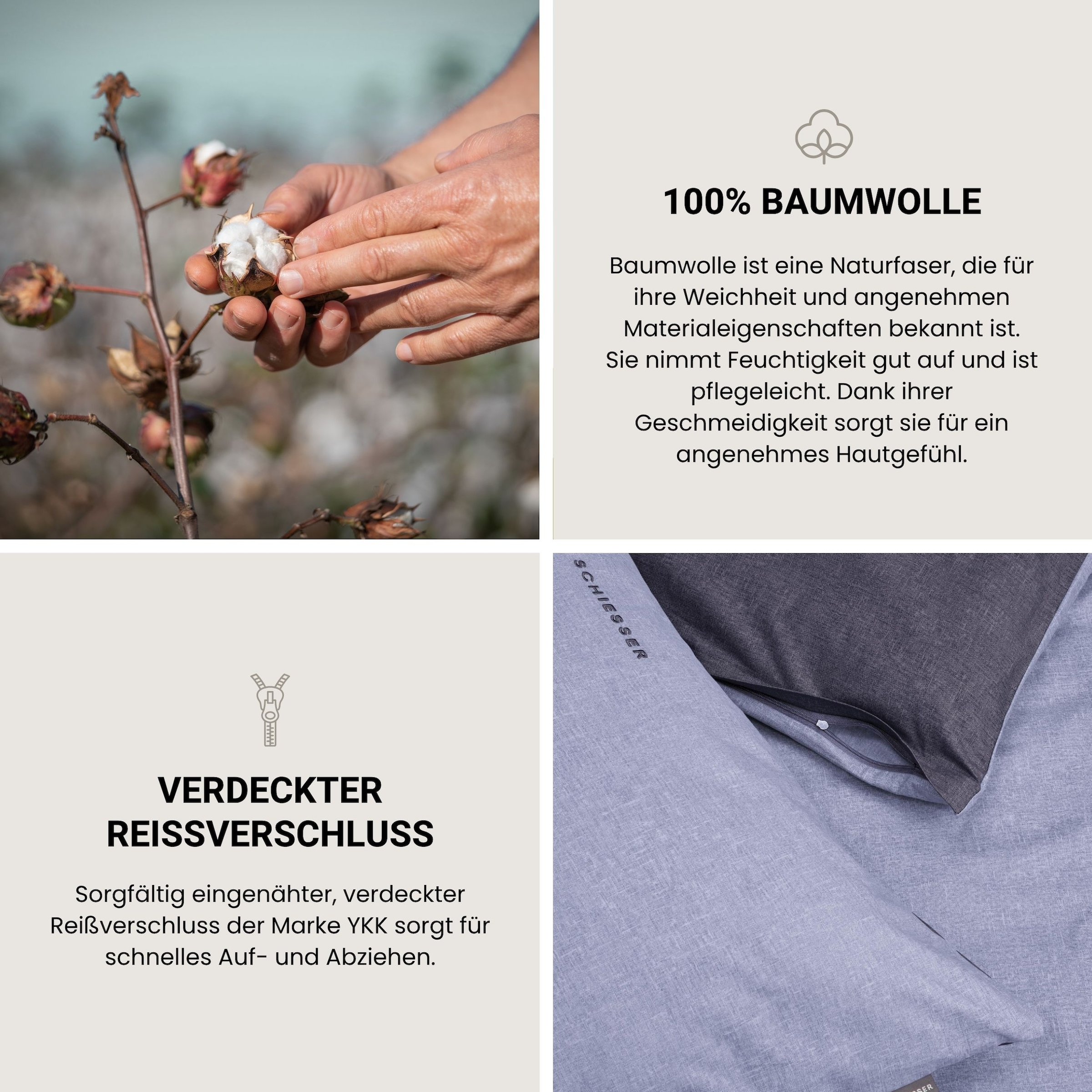 Schiesser Housse de coussin »Doubleface aus weicher Baumwolle mit edlem Melangeeffekt in Wendeoptik« OEKO-TEX® MADE IN GREEN