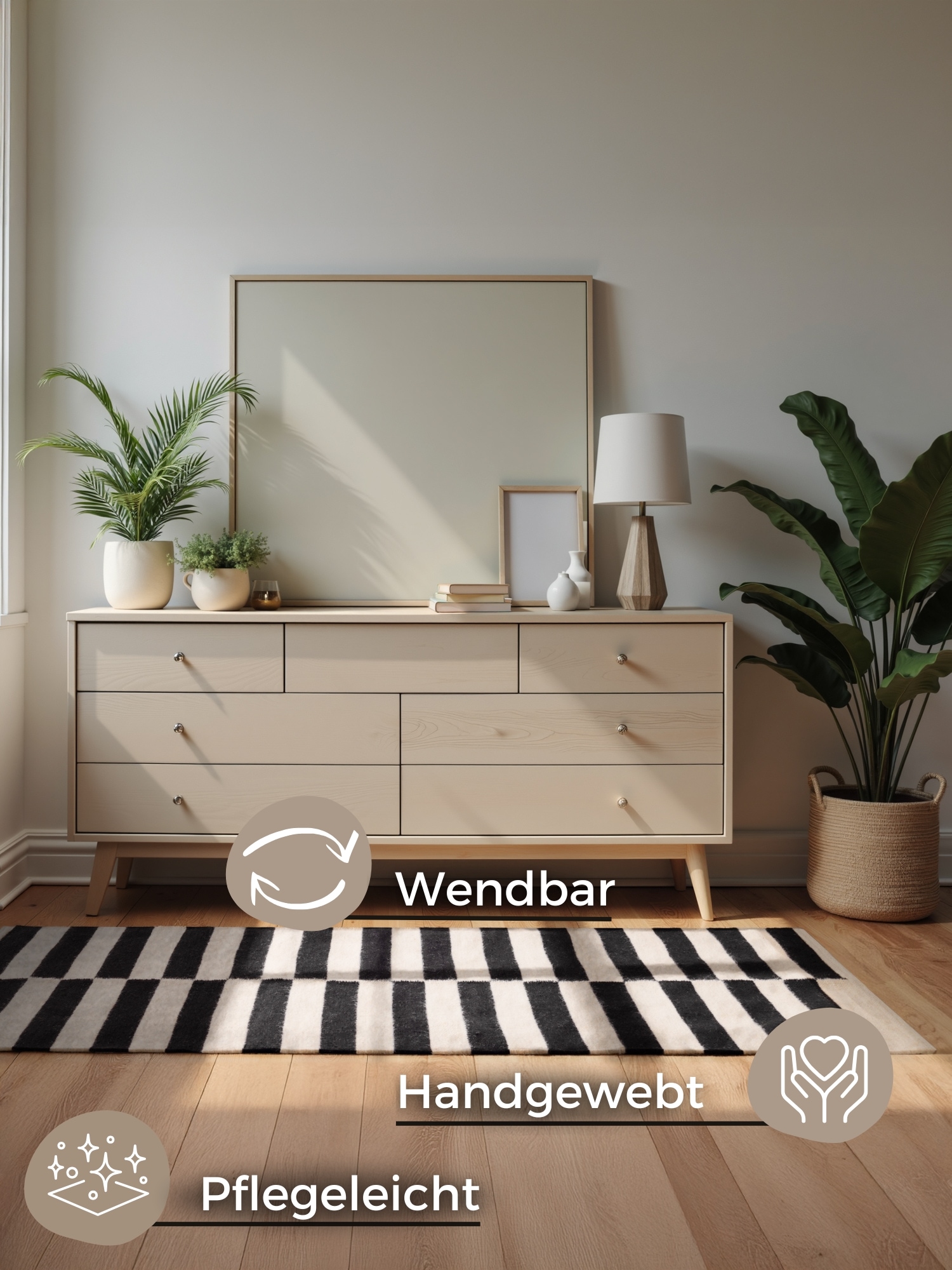 HANSE Home Tapis en laine »Donna , schwarz-weiss« Rectangulaire 5 mm Höhe Handgewebt, Wolle, Natur, Läufer, Wohnzimmer, Schlafzimmer, Streifen