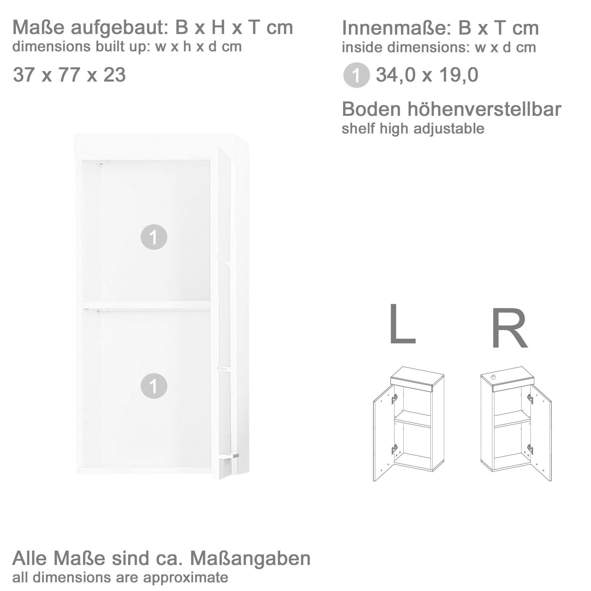 welltime Hängeschrank »Avena« Badschrank mit 1 Tür & 1 Boden - (B/T/H) 37/23/77 cm