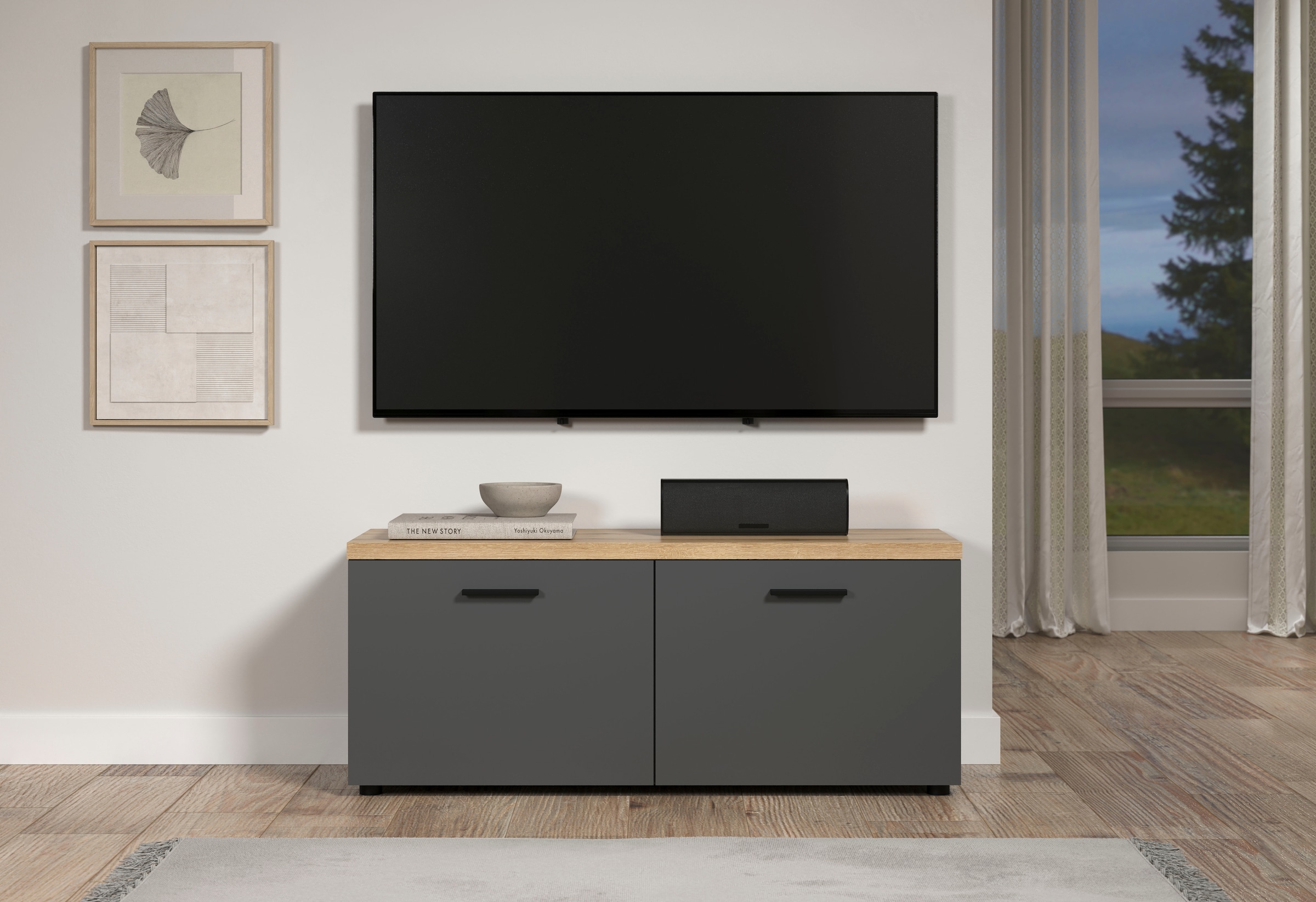 Home affaire Table basse »Bajo« 1 cuis tlg. meuble TV bas avec 2 portes et 2 étagères – (L/P/H) 120/40/50 cm