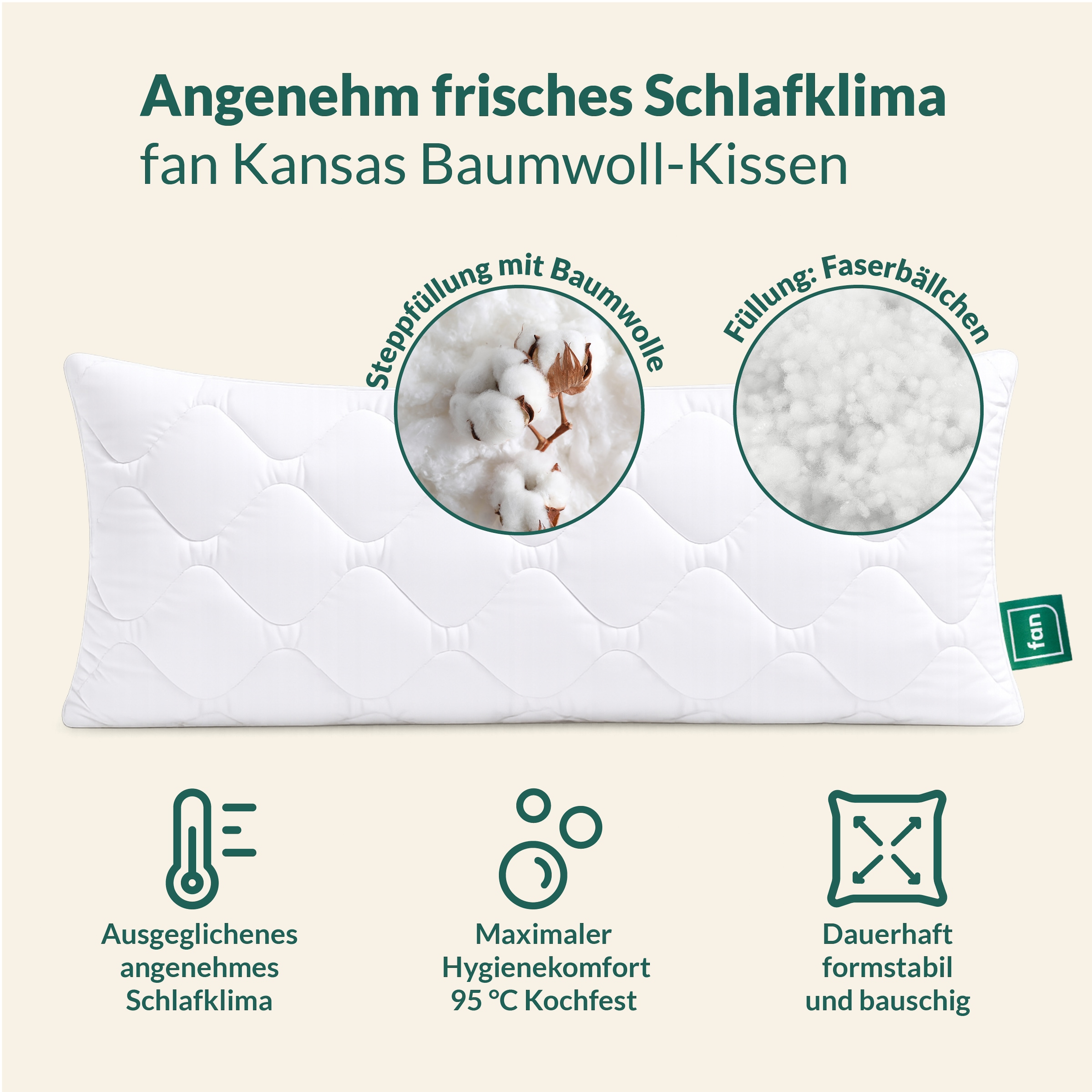 fan Microfaserkissen »Kansas, mit Baumwollbezug und Reissverschluss« Füllung: 100% Microfaser 1 Stk. tlg. in 40x80 oder 80x80 cm, Kopfkissen aus Microfaser, Made in Germany