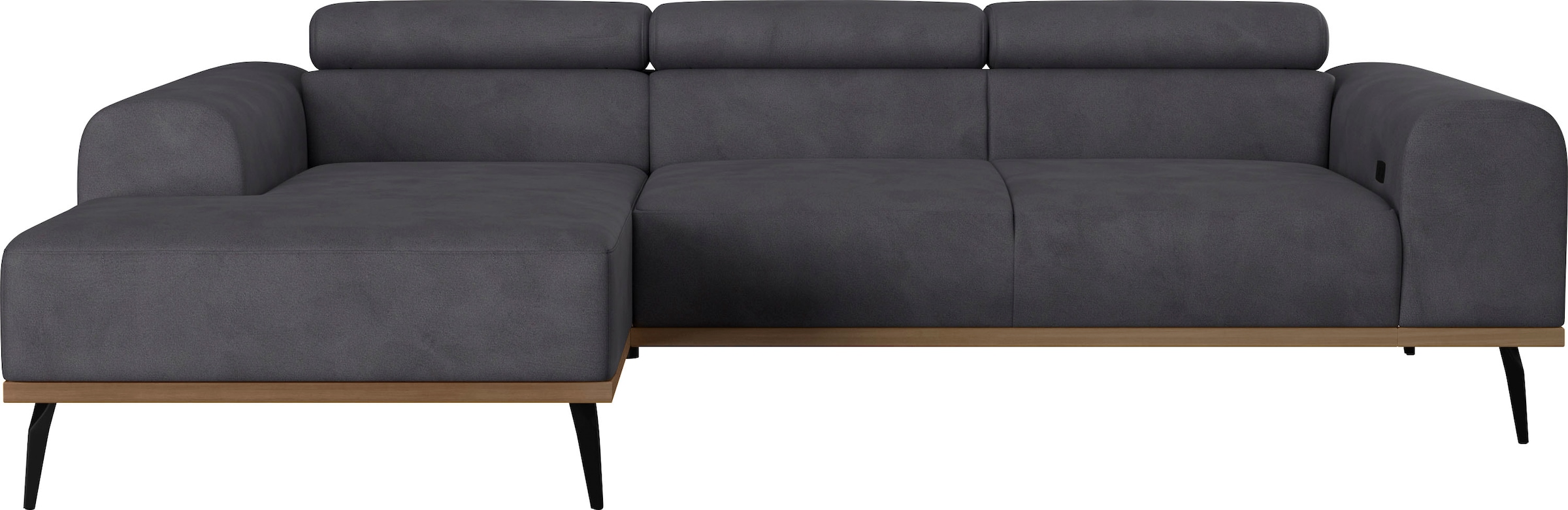 PLACES OF STYLE Ecksofa »Carlo L-Form« mit Kopfteilverstellung & Holz-Rahmenoptik, wahlweise Relaxfunktion