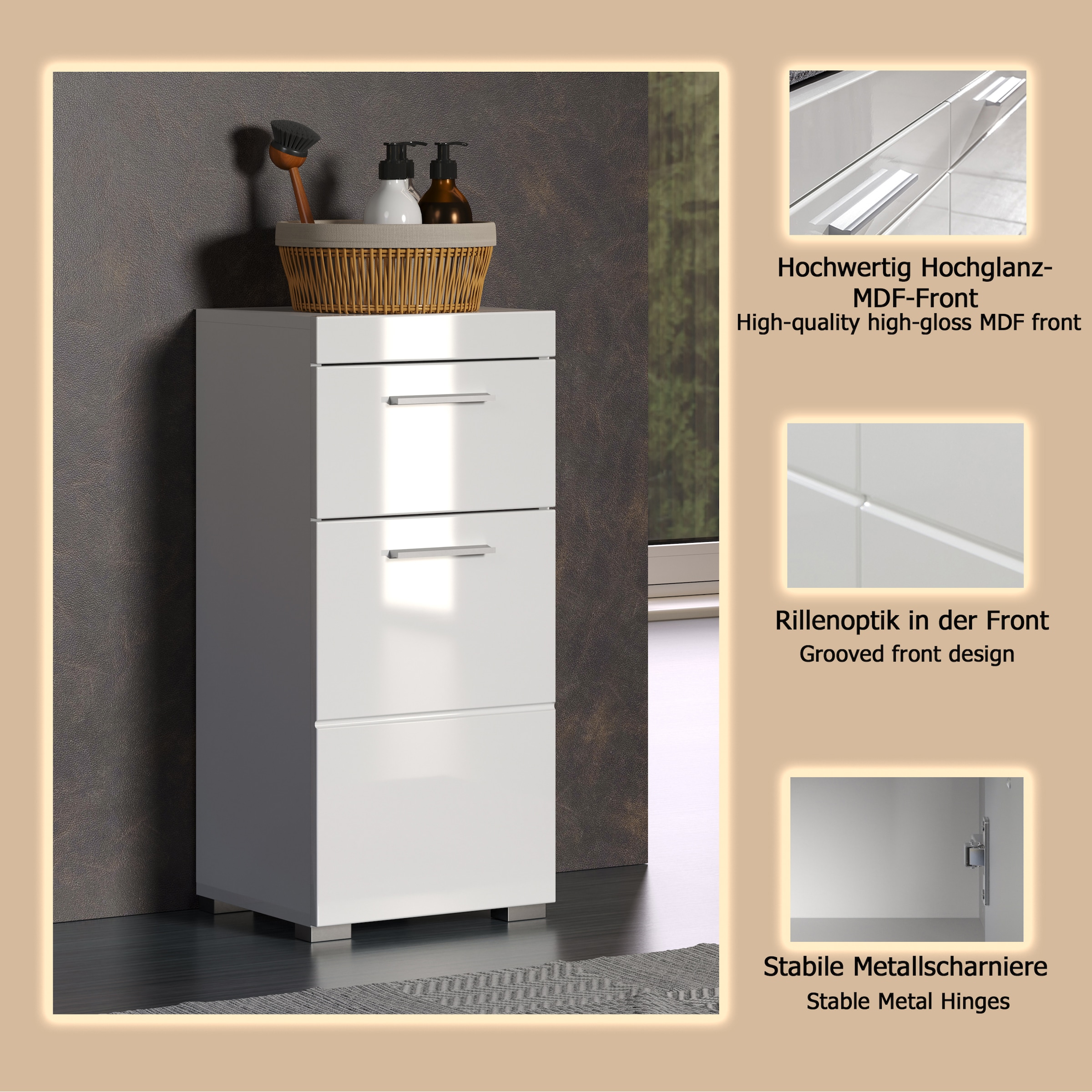 welltime Unterschrank »Avena« Badezimmerkommode mit 1 Schublade und 1 Tür - (B/T/H) 37/31/79 cm