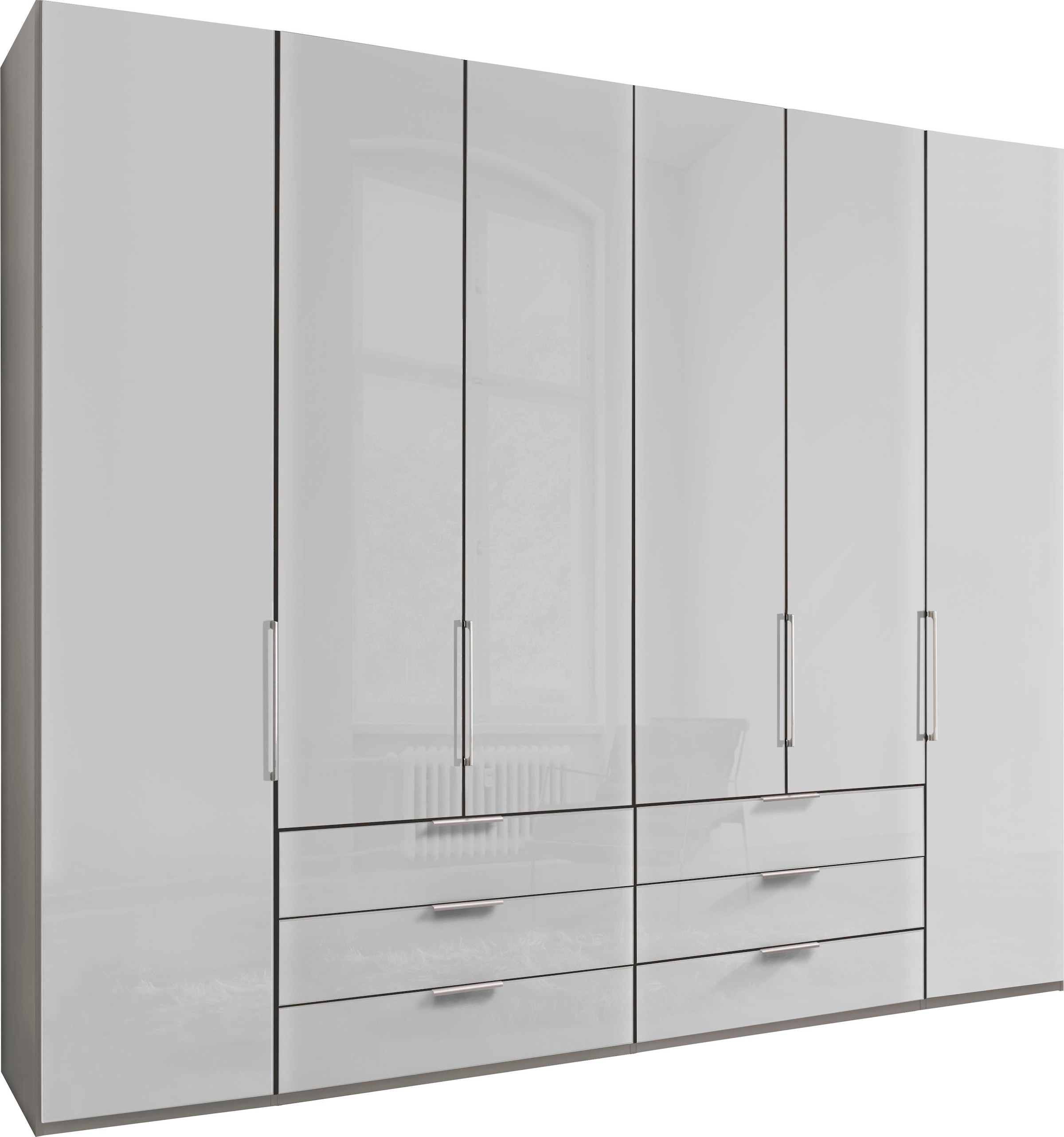 WIEMANN Armoire à portes pliantes »Monaco, Kleiderschrank, Schrank, Wäscheschrank, mit edler Glasfront« 2 Breiten, 2 Höhen 216/236 cm auswählbar, MADE IN GERMANY,  inkl. gepämpften Schubkästen und Türen, mit Panoramaöffnung