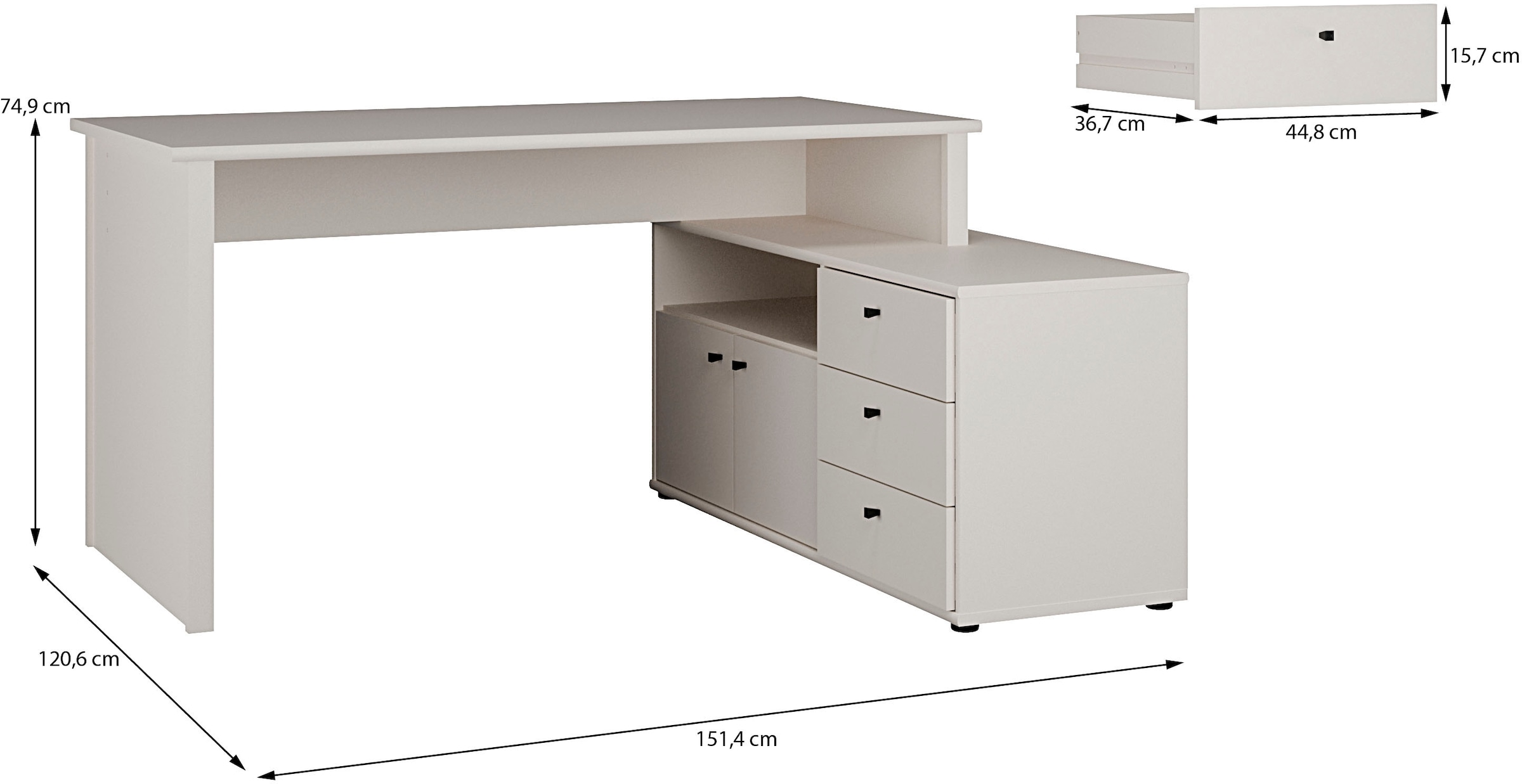 FORTE Bureau d'angle »Tempra« beaucoup de rangement, largeur 151 cm