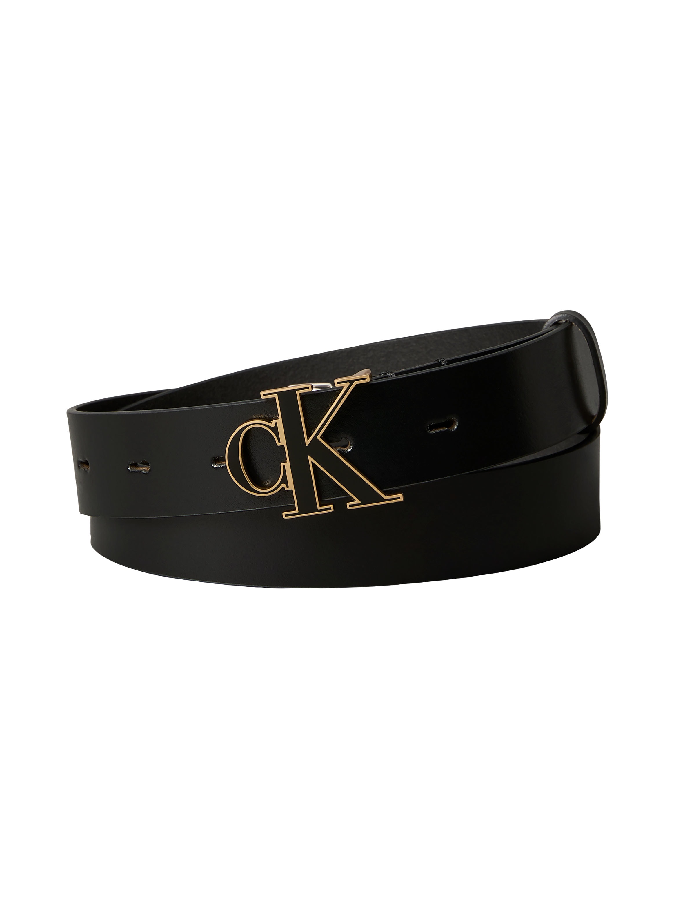 Calvin Klein Ceinture en cuir »ROUND CK BUCKLE 30MM BELT INLAY« taille réglable avec boucle métallique