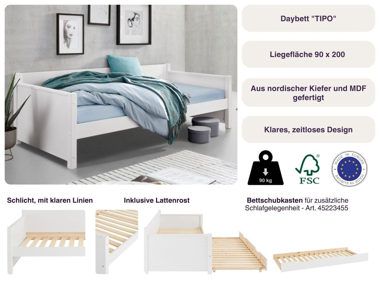 Lüttenhütt Lit de jour »"TIPO " zertifiziertes Massivholz,« Gästebett, platzsparend, Option für 2. Schlafgelegenheit