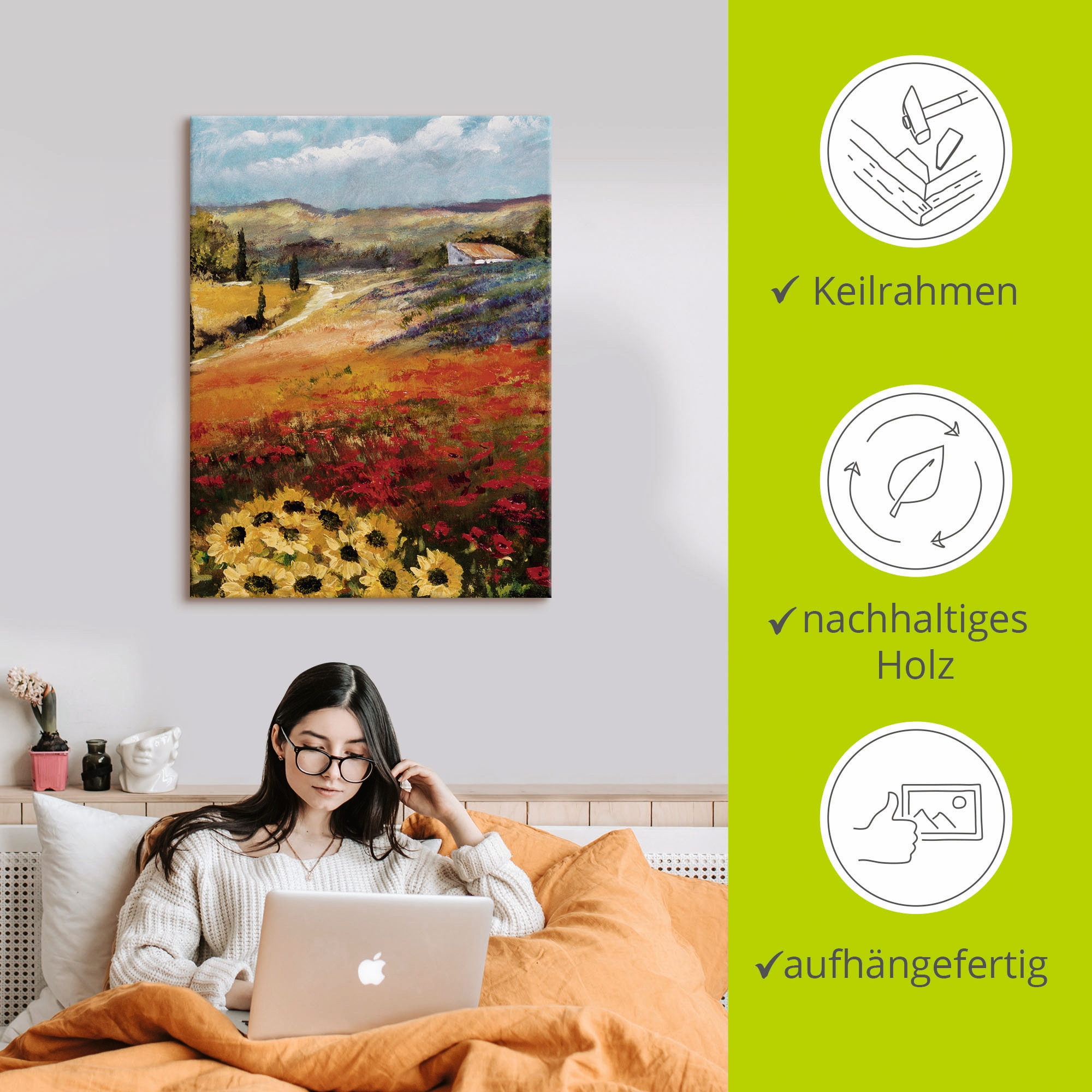 Artland Leinwandbild »Toskana II« Europa 1 Stk. tlg. auf Holzrahmen gespannt