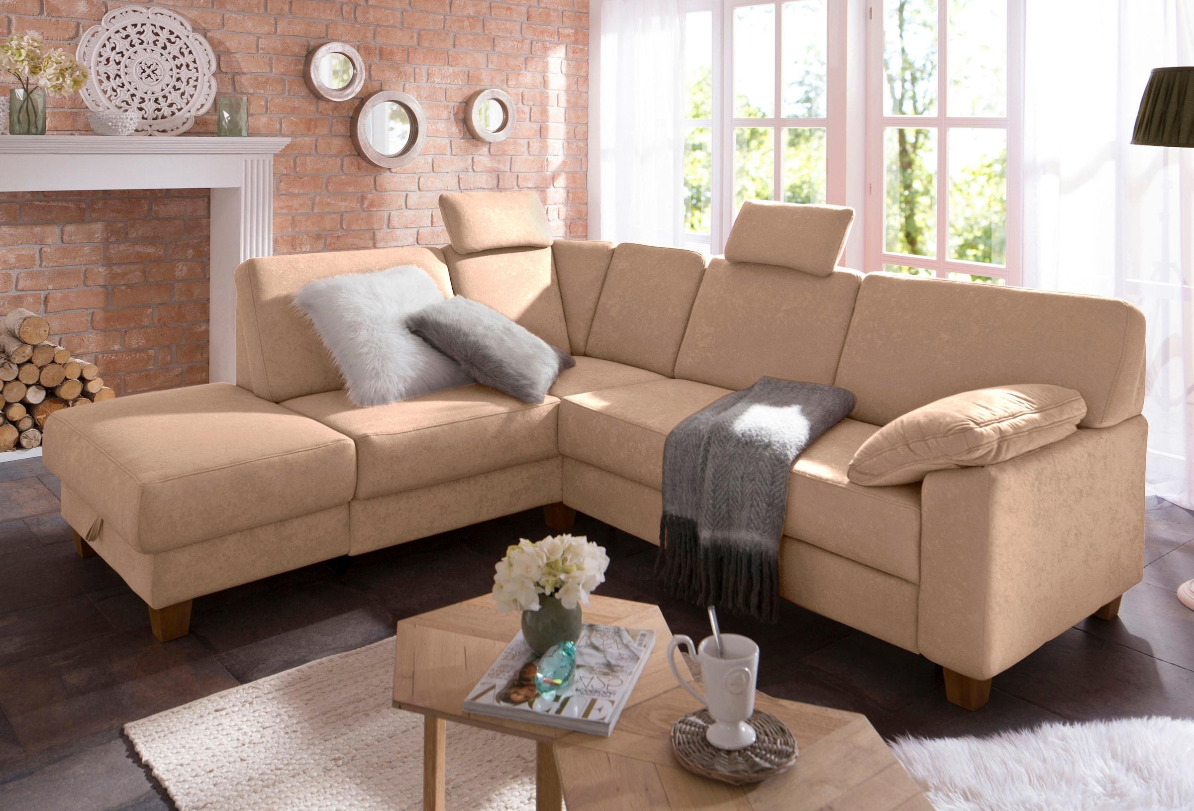 Home affaire Ecksofa »Belfort L-Form« mit Federkern, wahlweise mit Bettfunktion und Stauraum