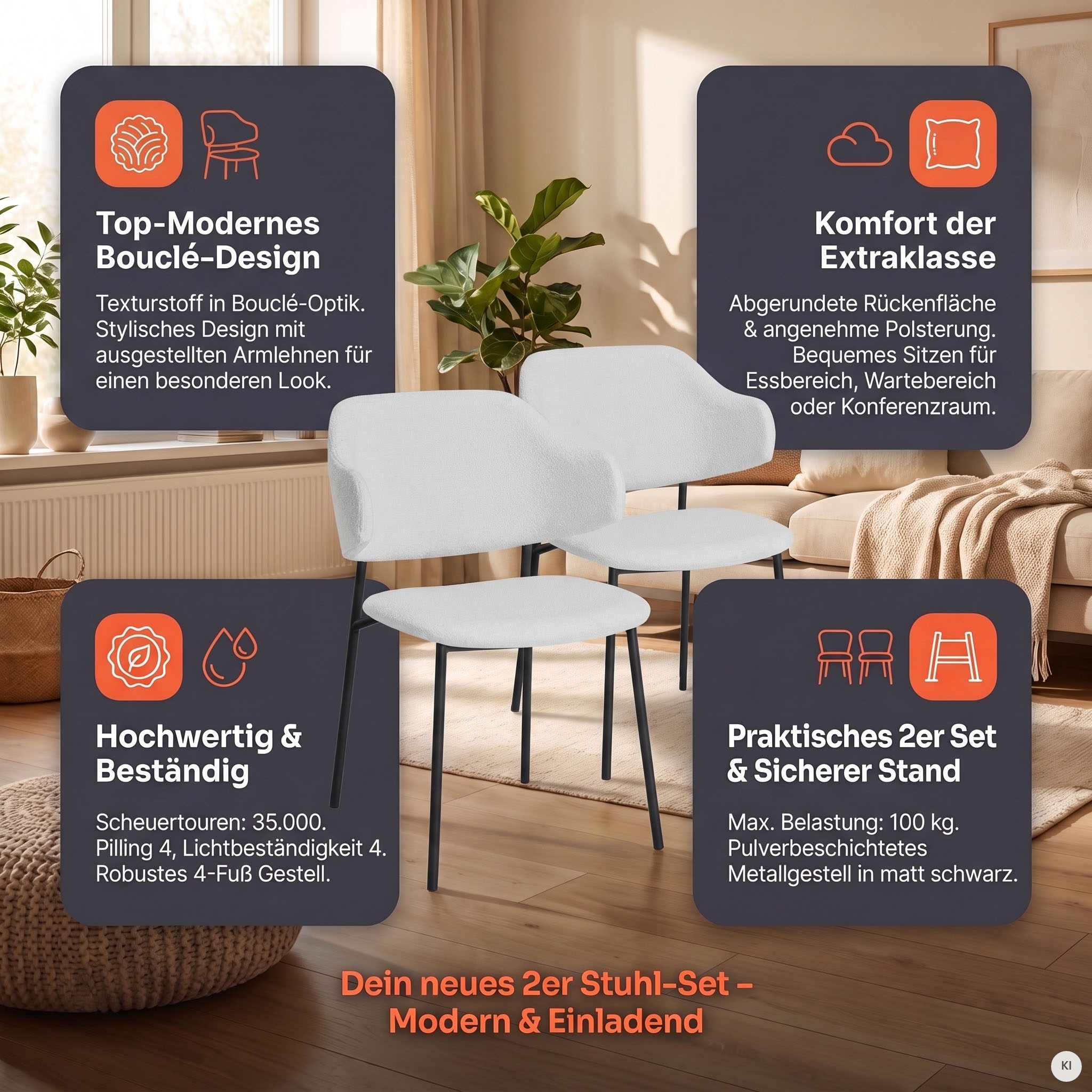 SalesFever Chaise avec accoudoirs »Komfortabler Esszimmerstuhl mit Stil« (Ensemble) 2 cuisset de 2 : structure design avec accoudoirs évasés