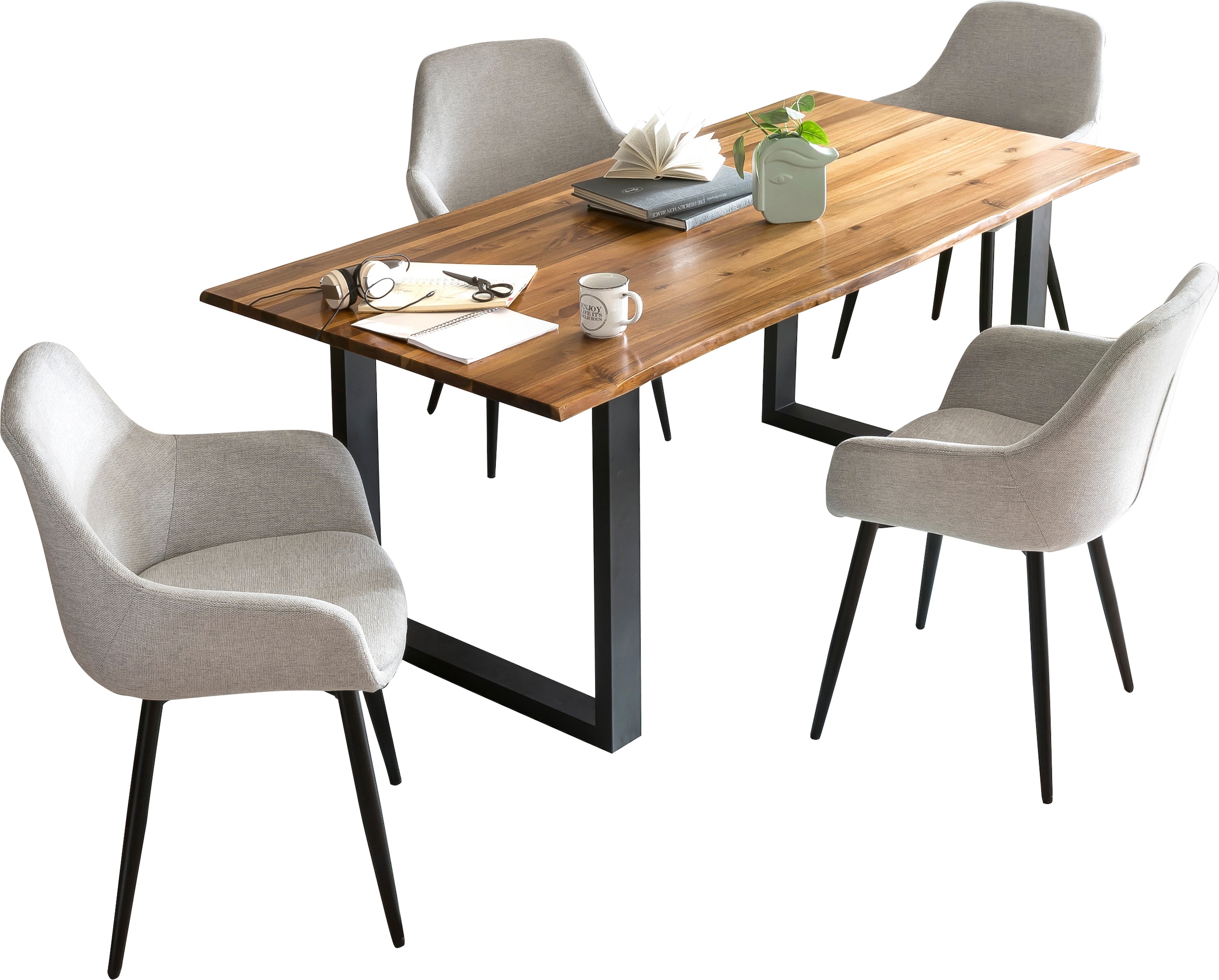 SalesFever Essgruppe »für stilvolles Speisen« Set, 5 Stk. tlg. 5-teiliges Set mit authentischer Baumkanten-Tischplatte