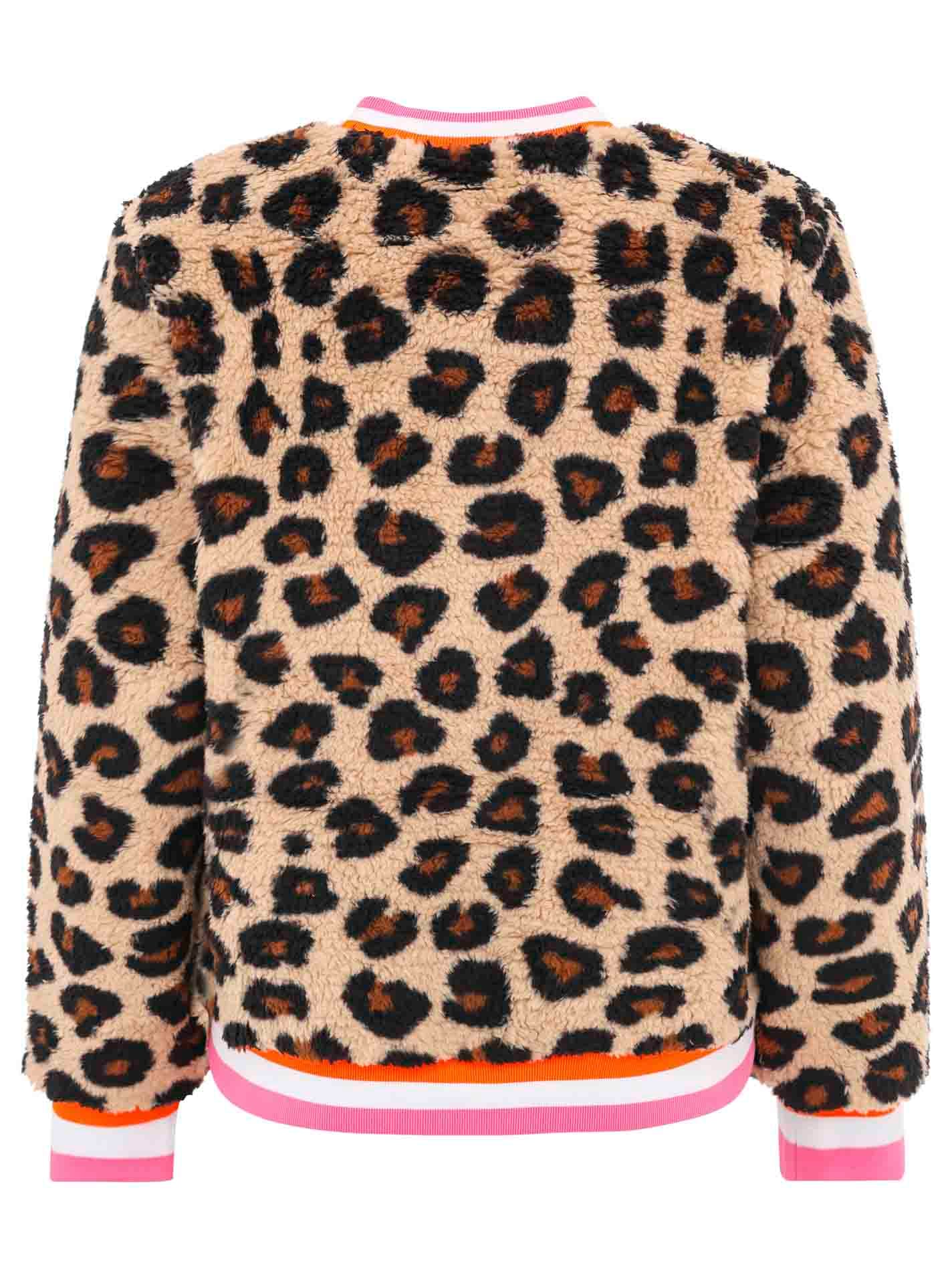 Zwillingsherz Veste bomber »"Wild Mind"« pièce tendance douillette, motif léopard, poignets néon rayés, boutons-pression
