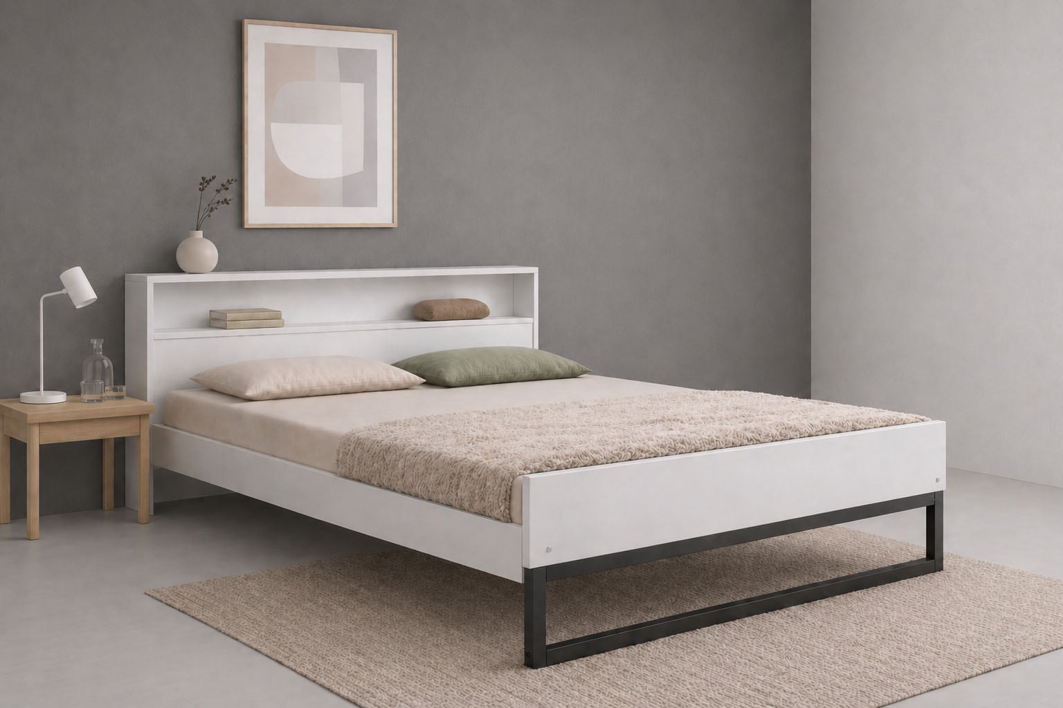 GOODproduct Lit »Pannor, Industrial Design, mit Regal, Lattenrost inklusive« Liegefläche Breite 140 oder 180cm,  Kufengestell, bis 200 kg belastbar, FSC-zertifiziert, Made in EU