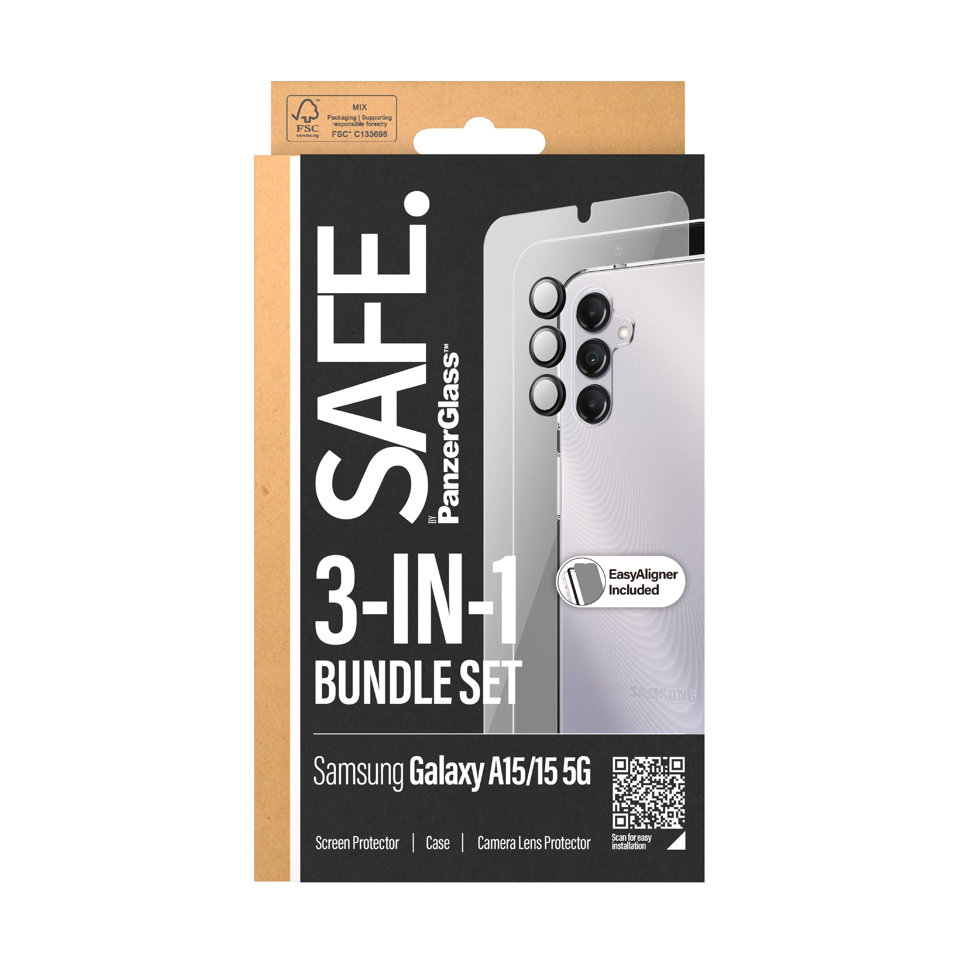 SAFE by PanzerGlass Verre de protection d'écran »3-in-1 Bundle Set Screen Protector, Case und Camera Lens Protector« für Samsung Galaxy A15;Samsung Galaxy A15 5G Bildschirmschutz, Kameraschutz, Backcover, Rundumschutz, 360 Grad