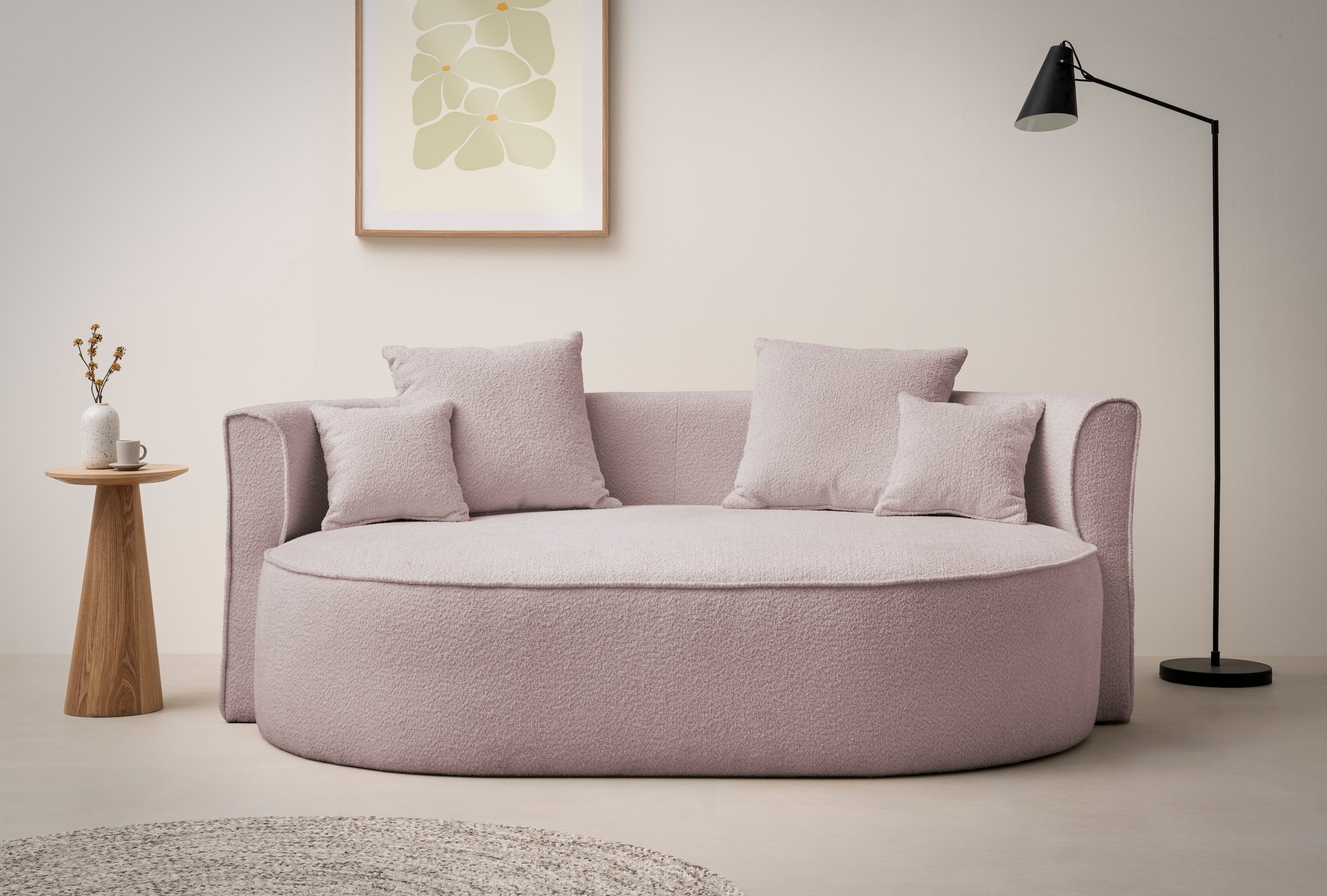 LeGer Home by Lena Gercke 2,5-places »ISALIE Bouclé, rundes Loungesofa, mit Kissen, perfekt gepolstert« tissus modernes, avec 4 coussins décoratifs, assise extra large