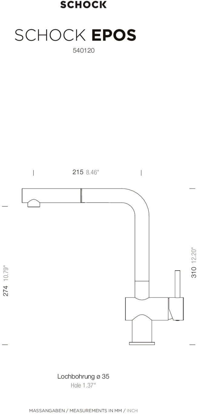 Schock Robinetterie de cuisine »Epos« ausziehbar, Rückflussverhinderer,Wasserspar-Perlator, Schwenkber. 180°