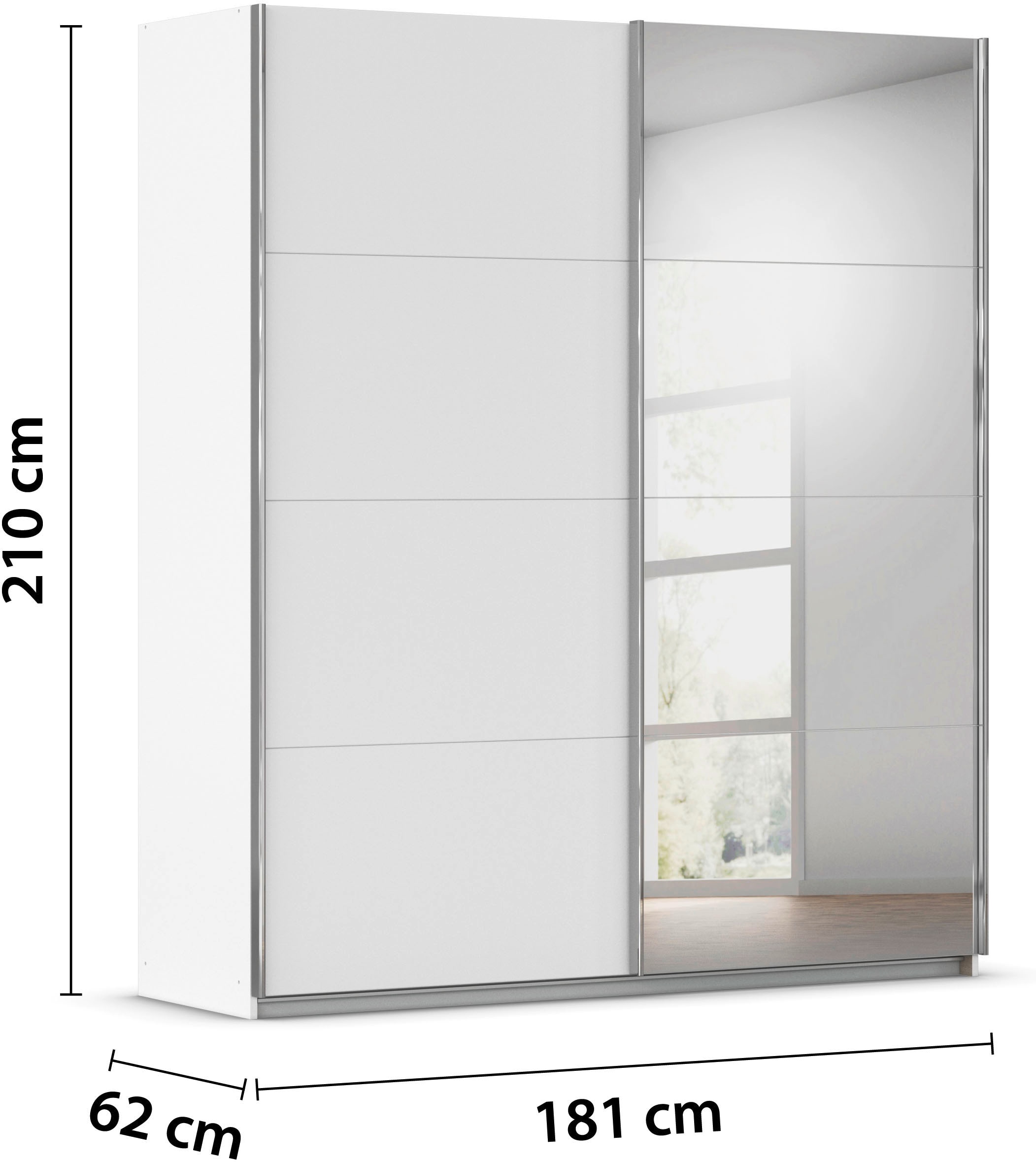 rauch Schwebetürenschrank »Kleiderschrank Schrank Ankleide Garderobe Schlafzimmerschrank MOITA« Breiten: 181/226/271 cm, Höhe 210 cm,  mit Spiegel und Metallgriffleisten in Alu MADE IN GERMANY
