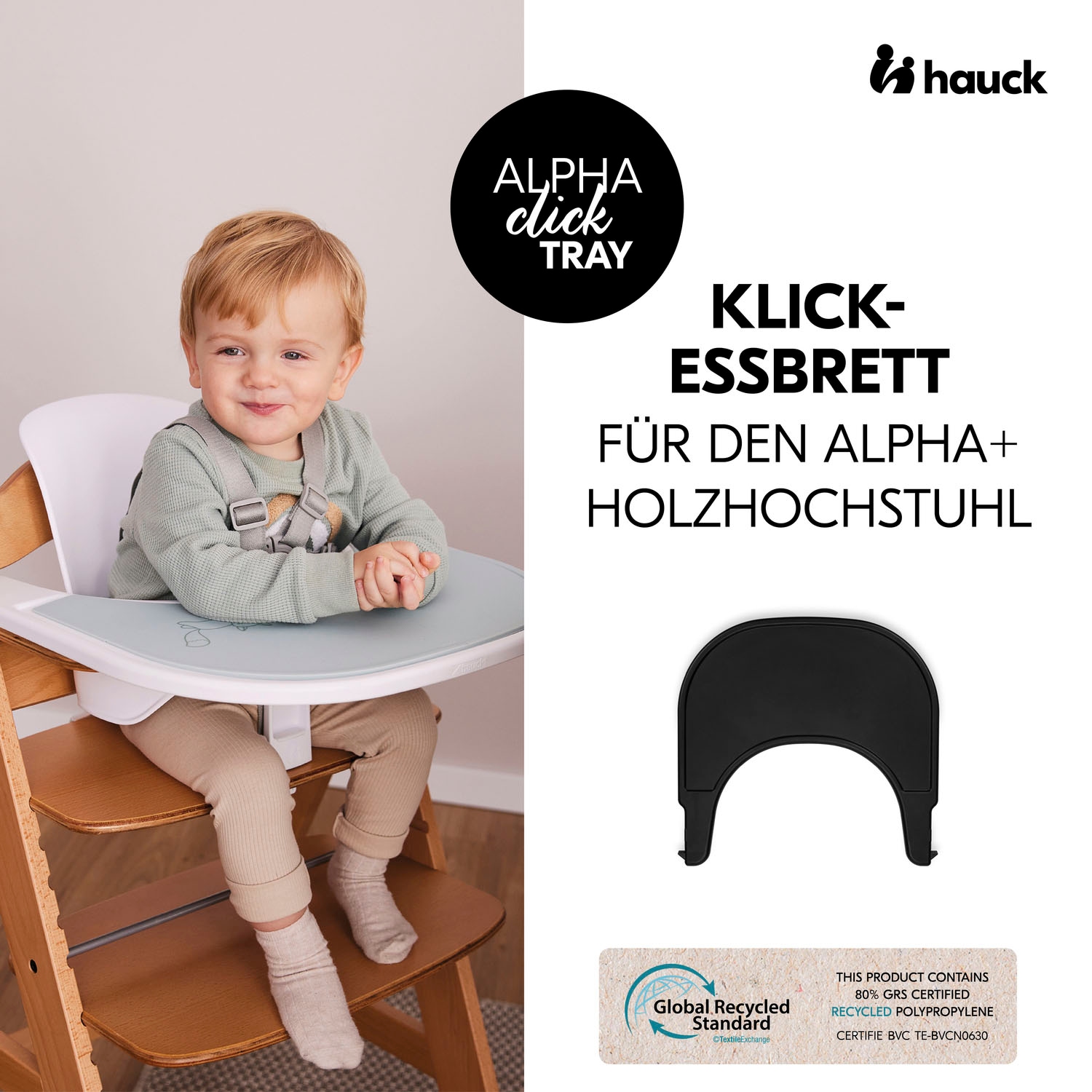Hauck Hochstuhltablett »Alpha Click Tray, Black« aus recyceltem Material