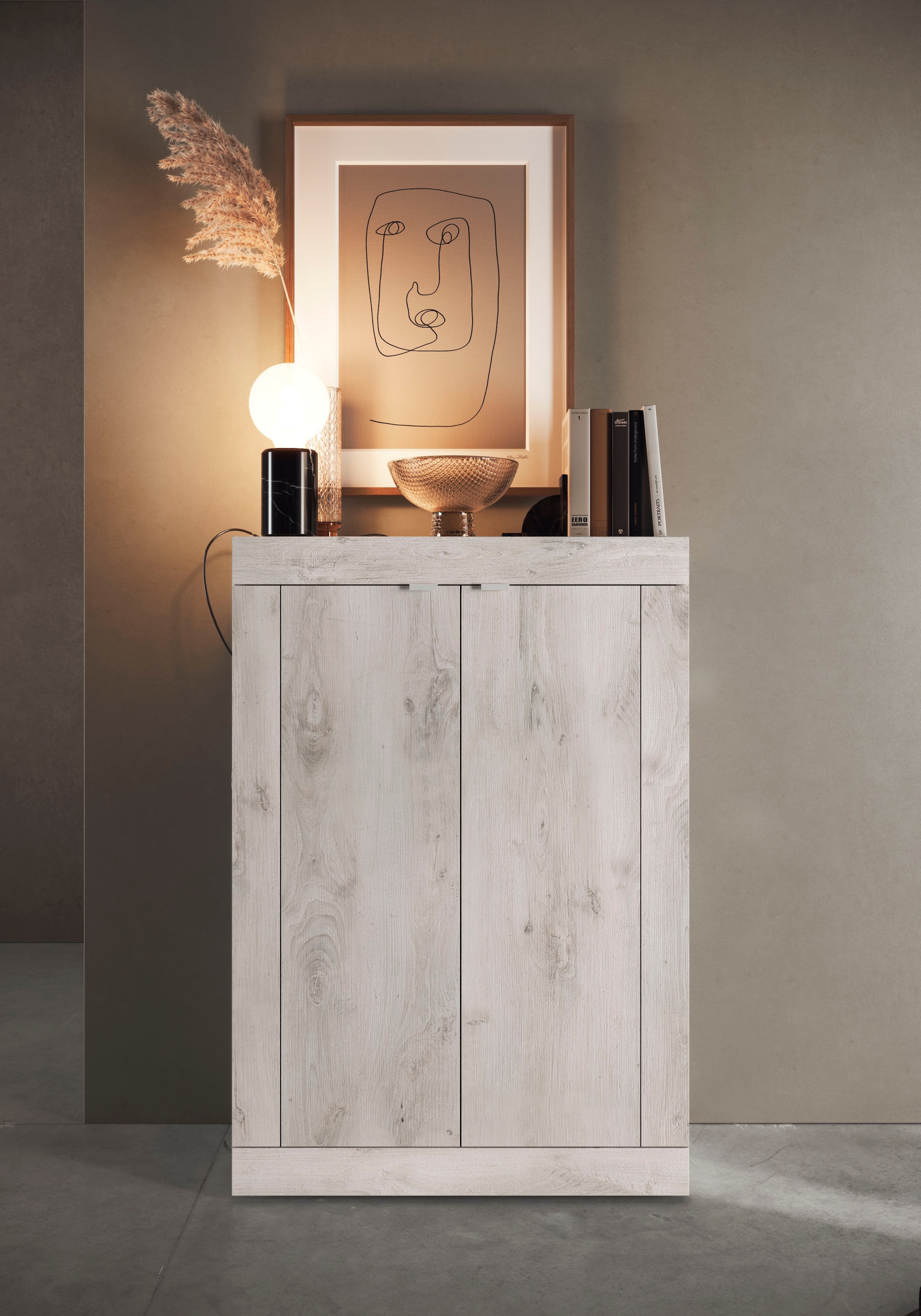 Home affaire Armoire à chaussures »Basic Breite 78 cm, Höhe 116 cm, Schuhkommode,« moderne Rahmenoptik, Metallgriffe, 4 Einlegeböden