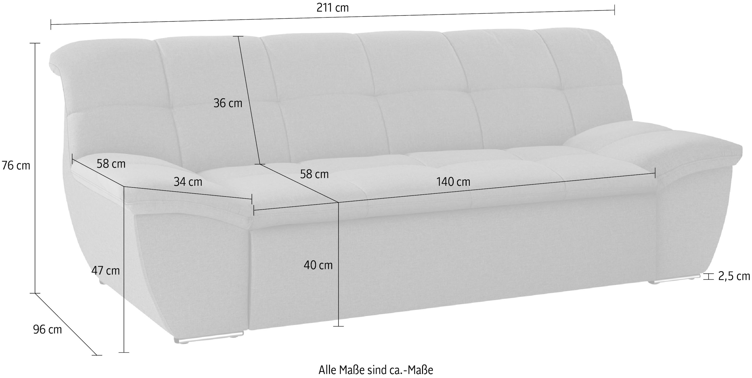 DOMO collection 2-places »Splash, aktuelle Sitz- und Rückensteppung, komfortabel,« flache Armlehnen zum Entspannen